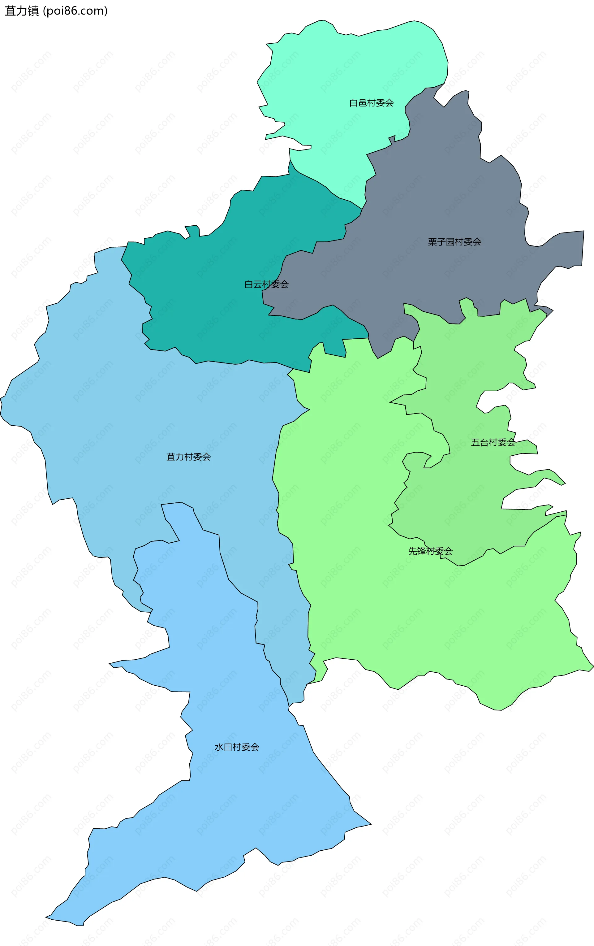 苴力镇边界地图(五级行政区划)