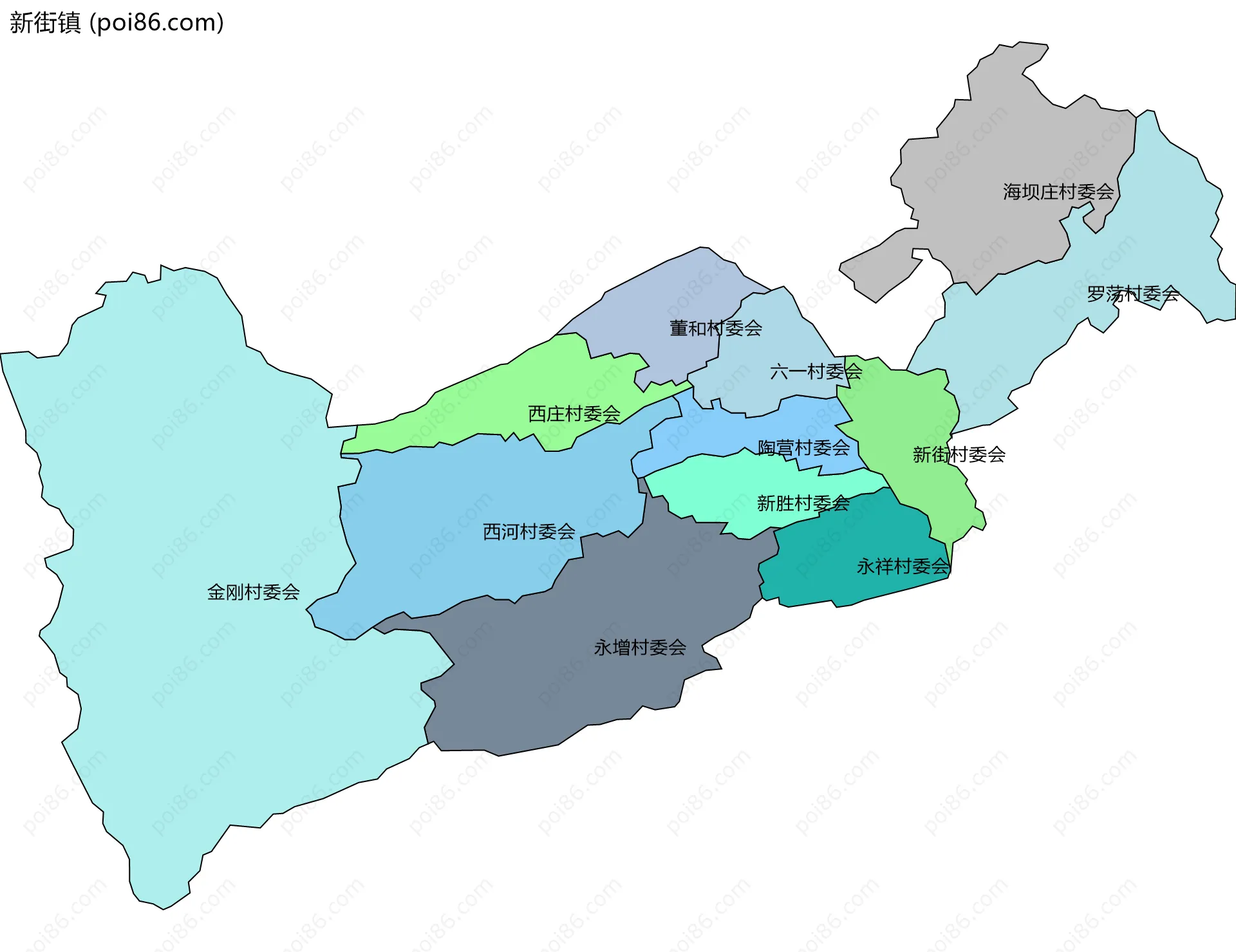 新街镇边界地图(五级行政区划)