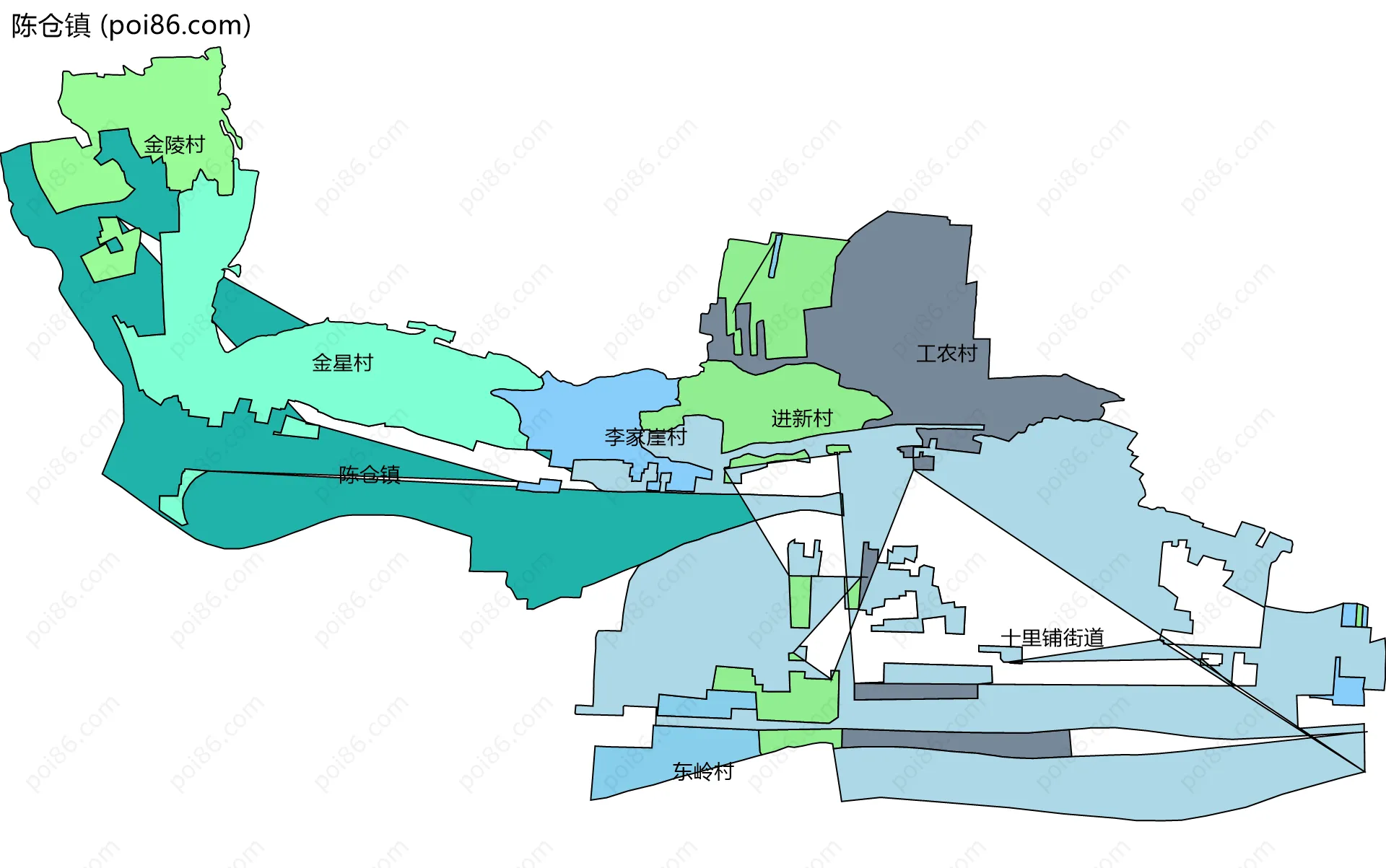 陈仓镇边界地图(五级行政区划)