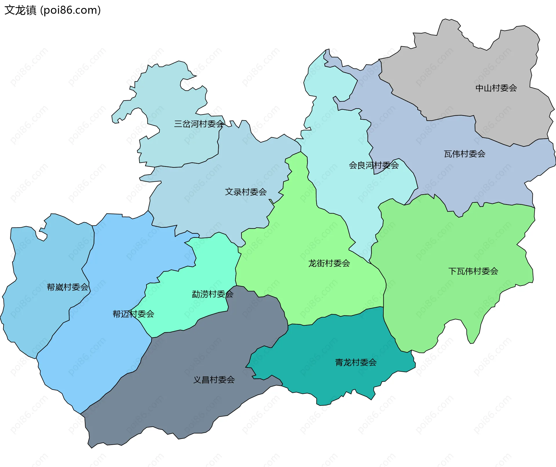 文龙镇边界地图(五级行政区划)