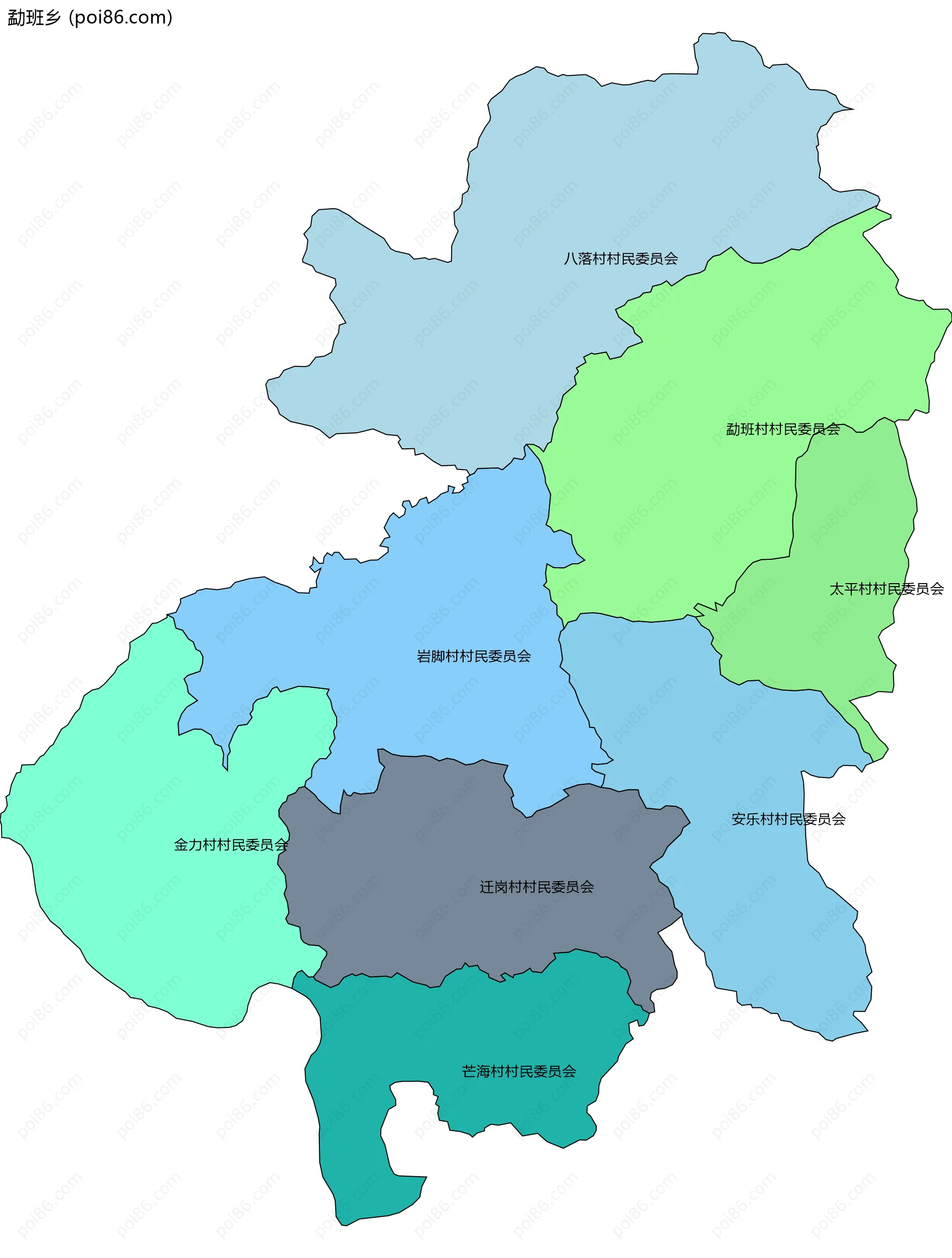勐班乡边界地图(五级行政区划)