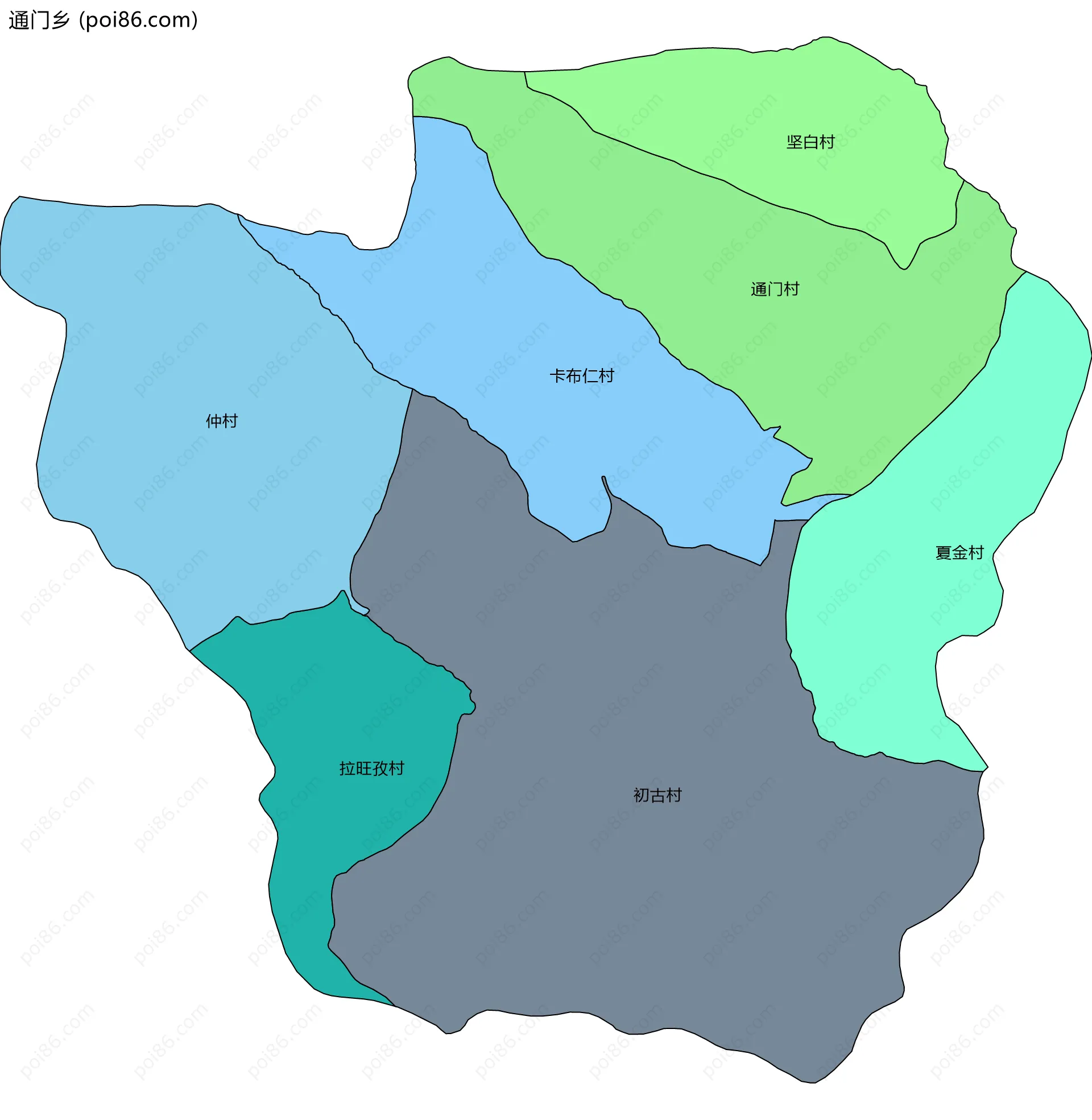 通门乡边界地图(五级行政区划)