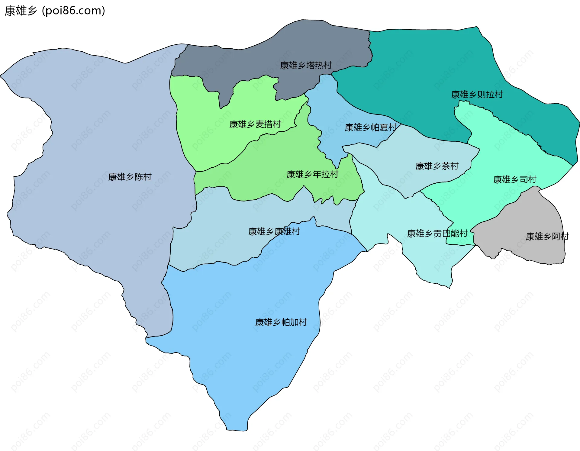 康雄乡边界地图(五级行政区划)