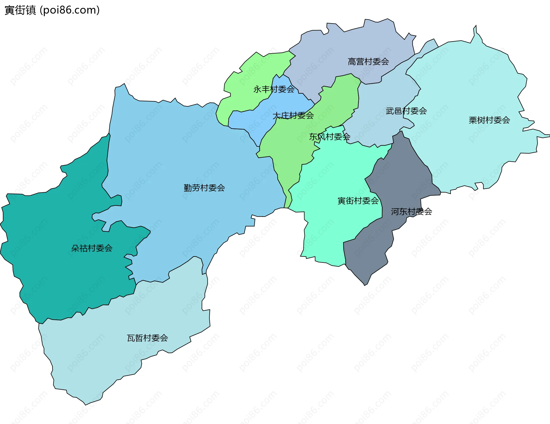 寅街镇边界地图(五级行政区划)