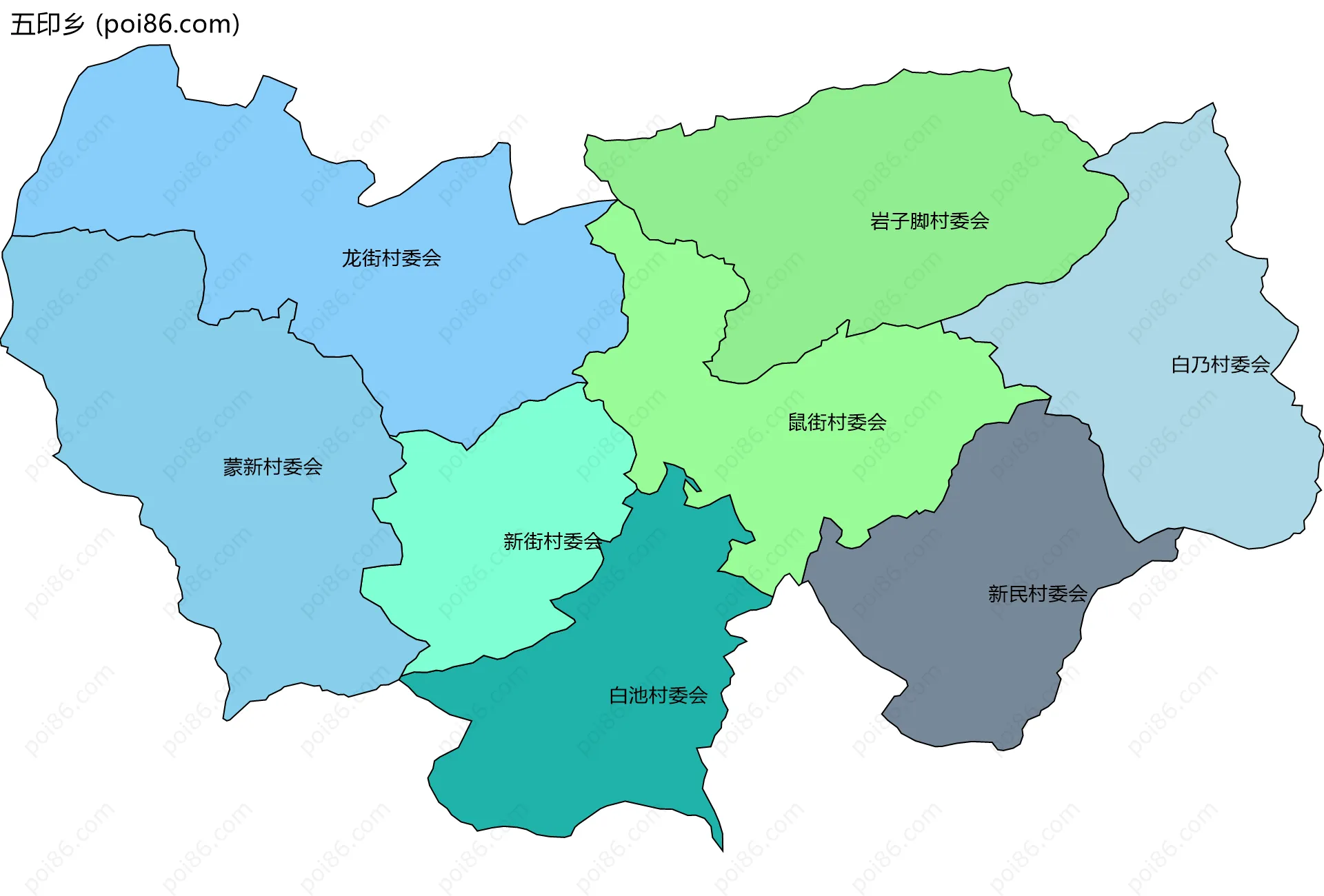 五印乡边界地图(五级行政区划)