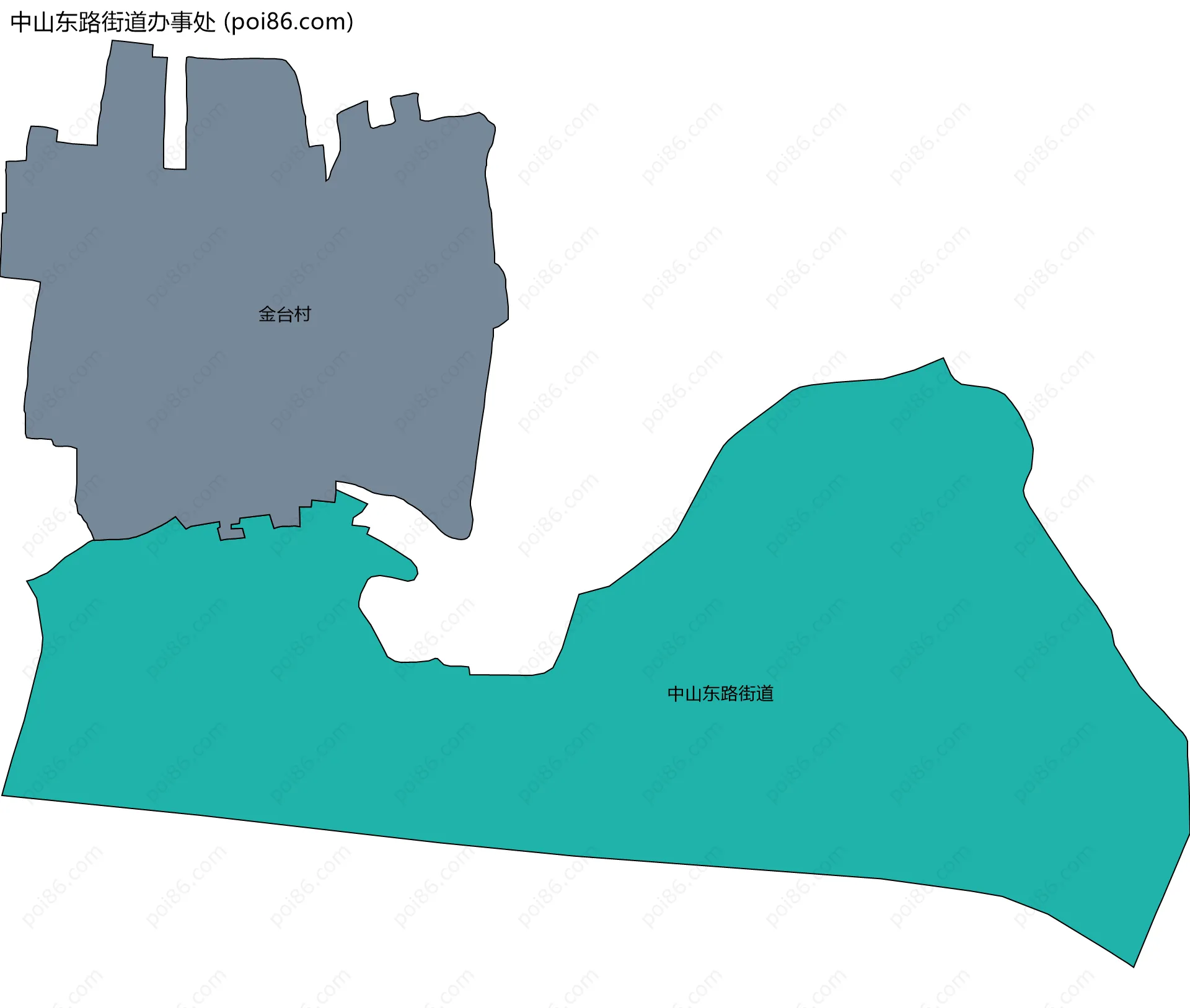 中山东路街道办事处边界地图(五级行政区划)