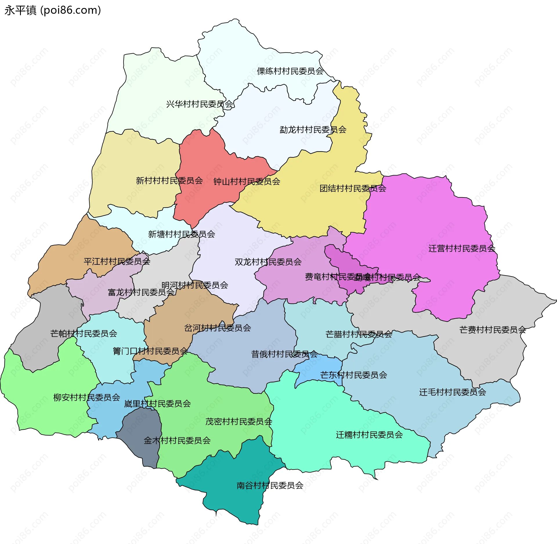 永平镇边界地图(五级行政区划)