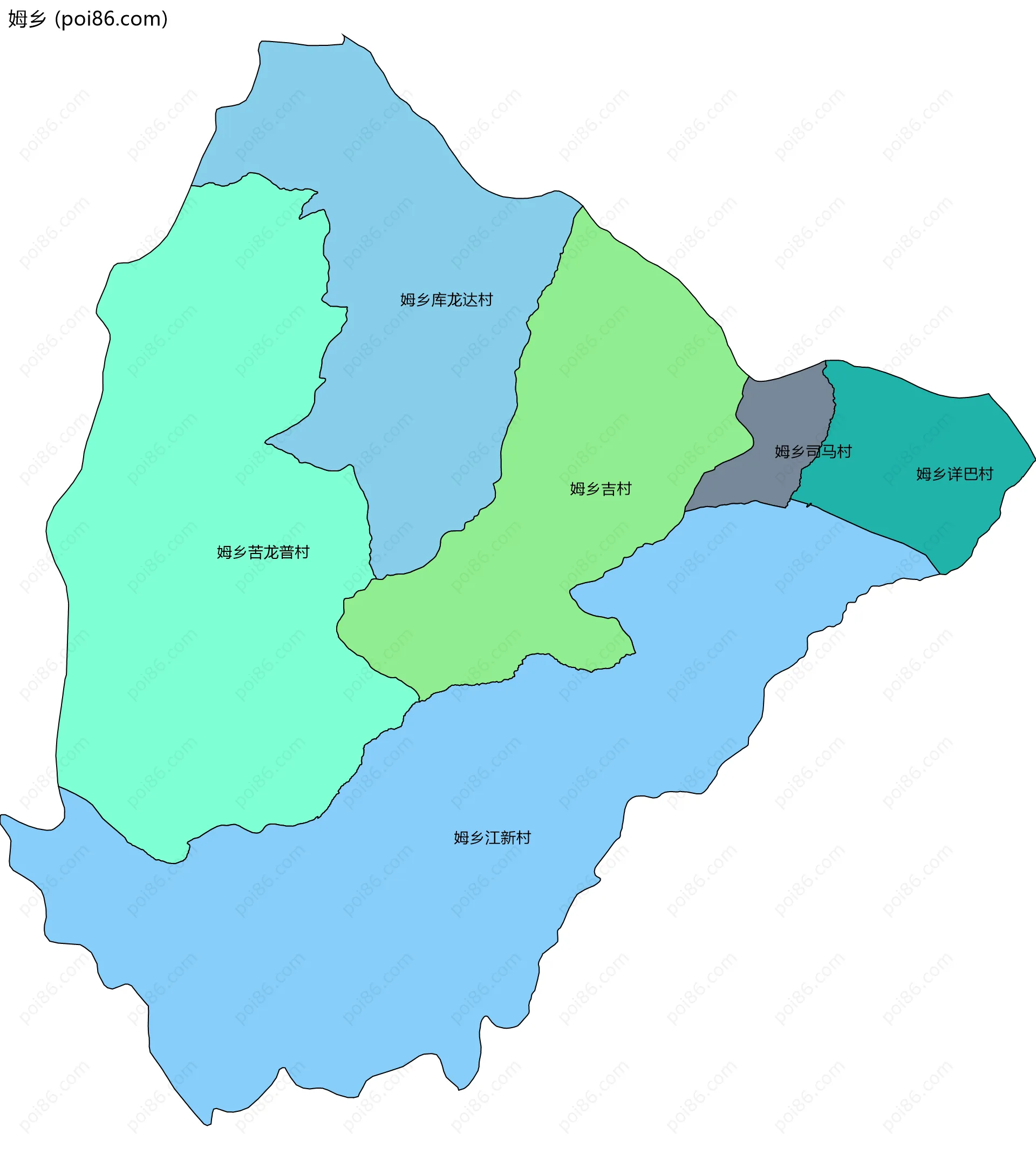 姆乡边界地图(五级行政区划)