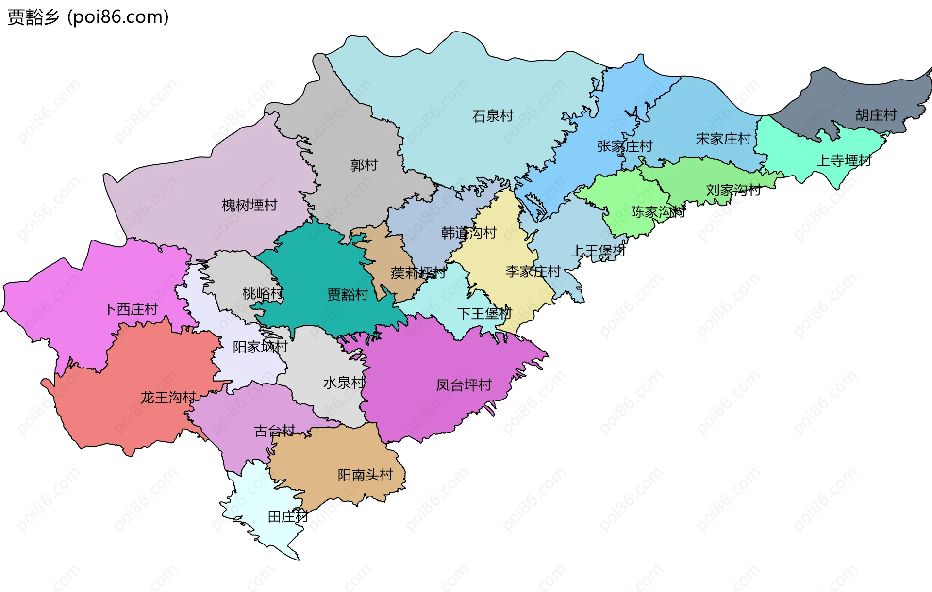 贾豁乡边界地图(五级行政区划)