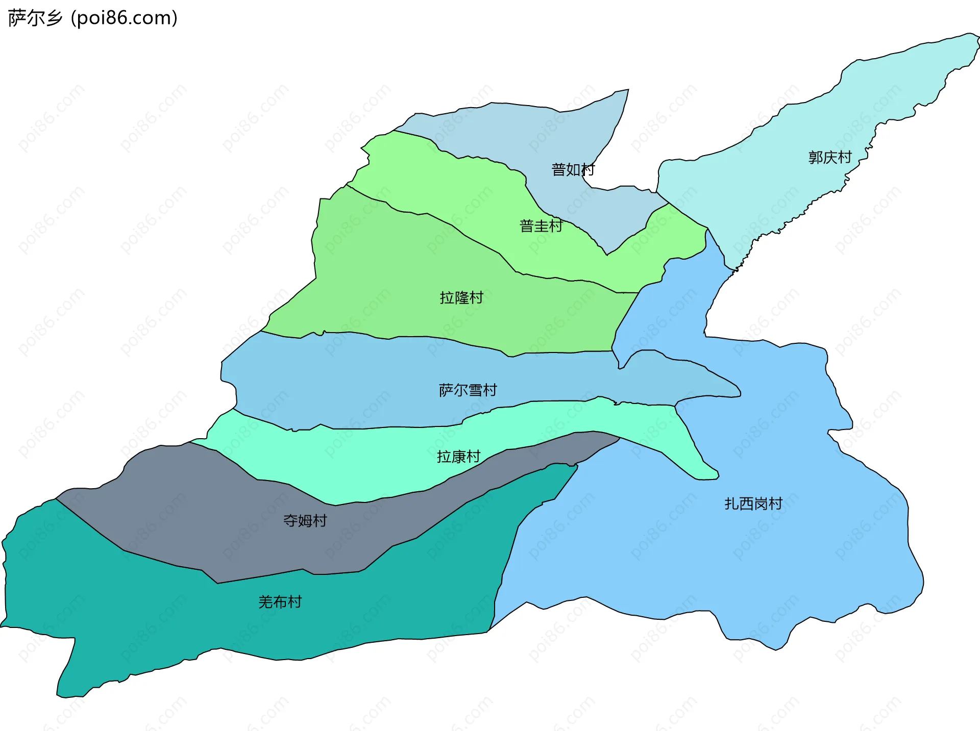萨尔乡边界地图(五级行政区划)