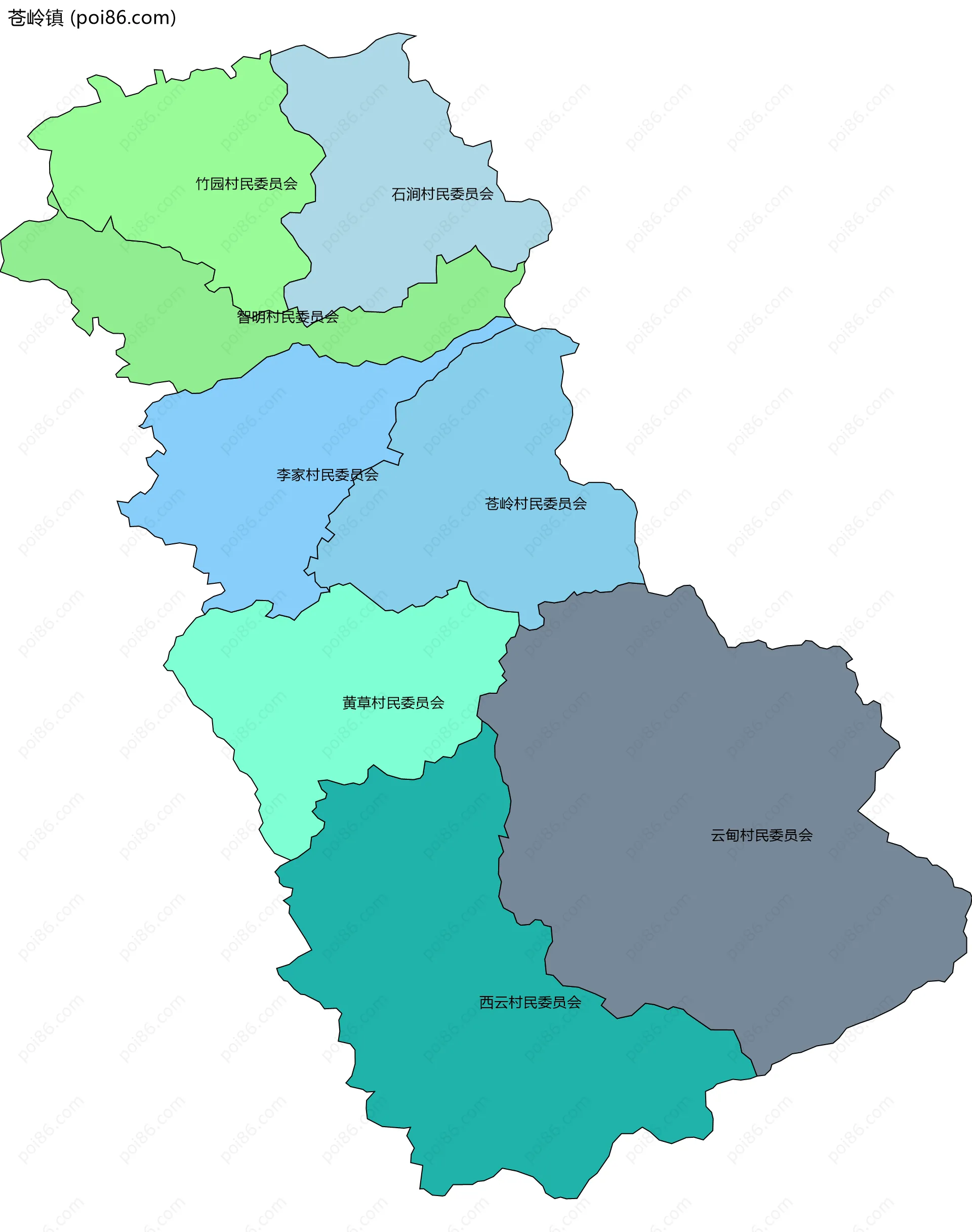 苍岭镇边界地图(五级行政区划)