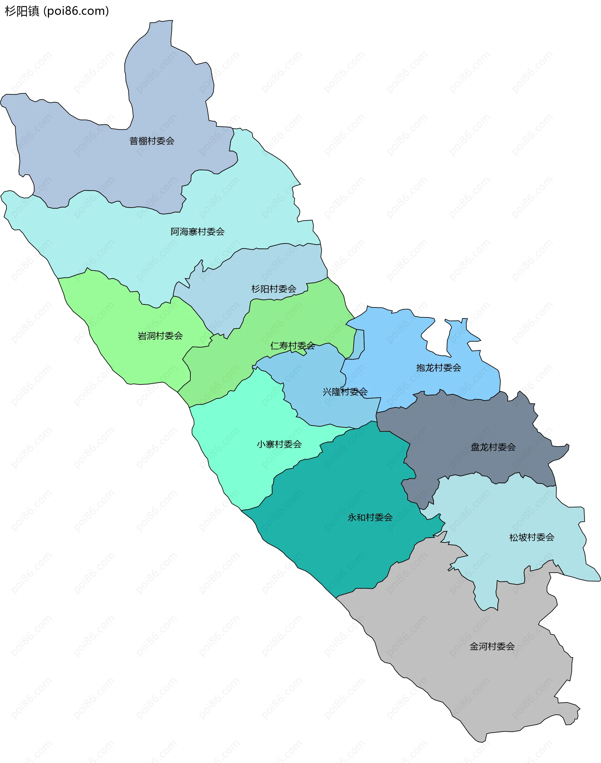 杉阳镇边界地图(五级行政区划)