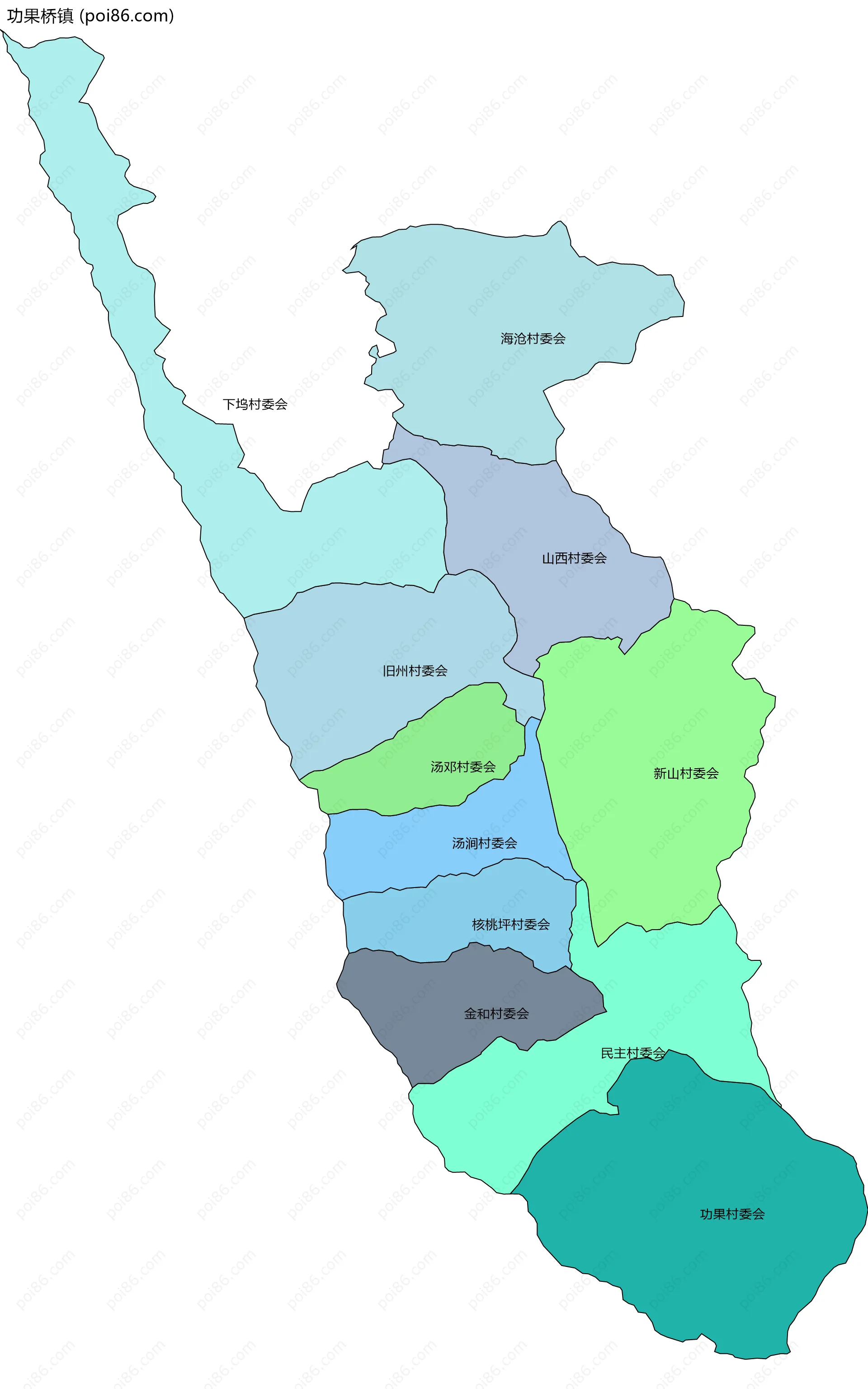 功果桥镇边界地图(五级行政区划)