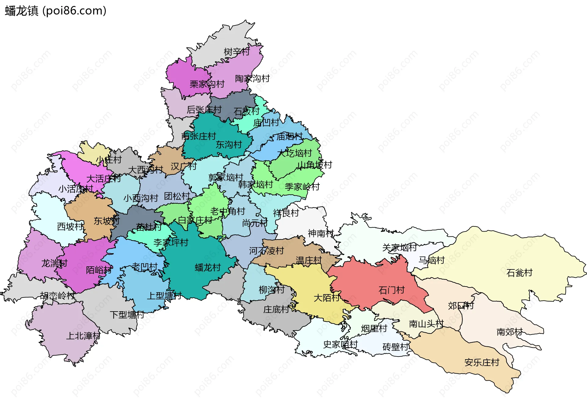 蟠龙镇边界地图(五级行政区划)