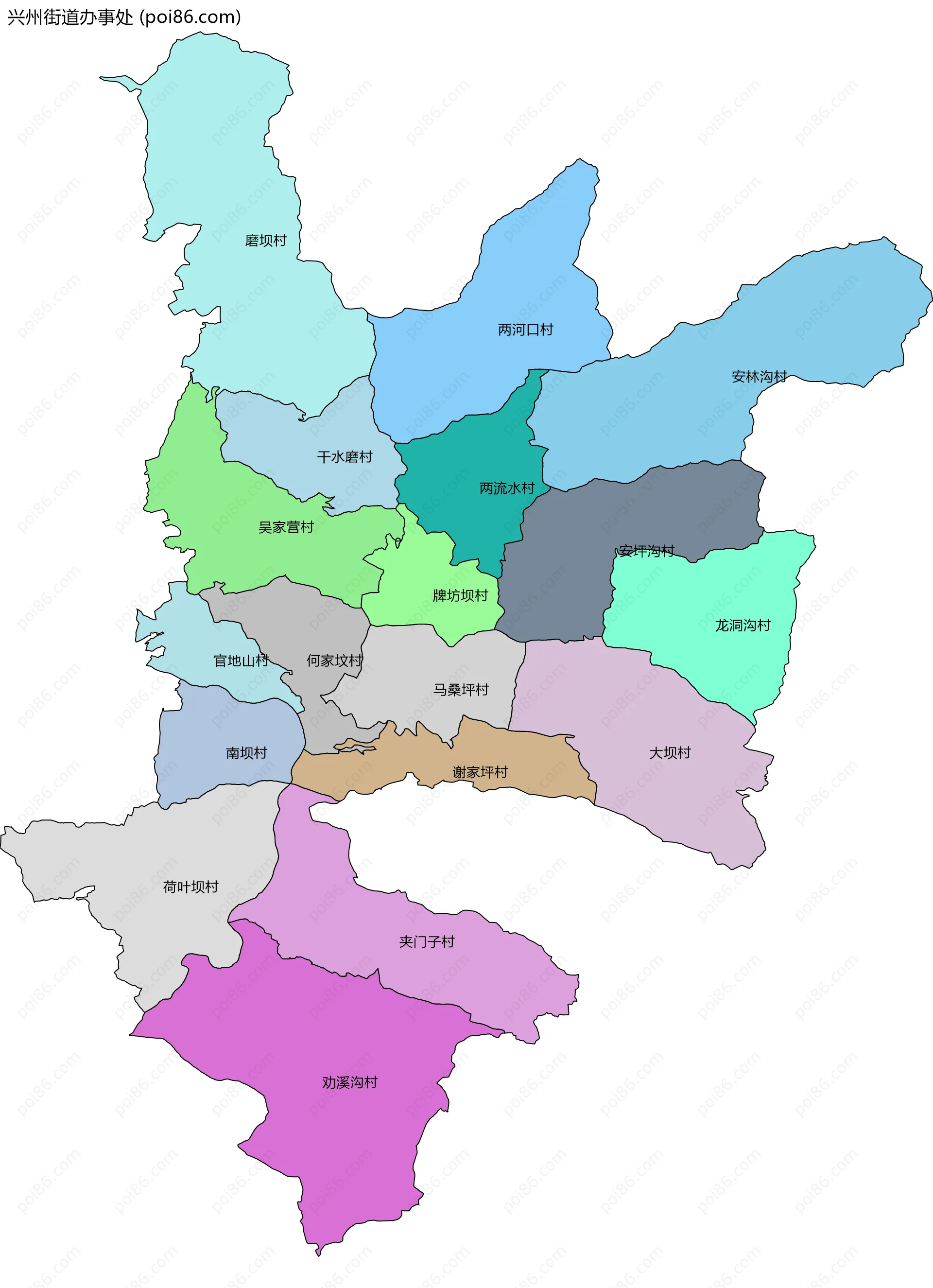 兴州街道办事处边界地图(五级行政区划)