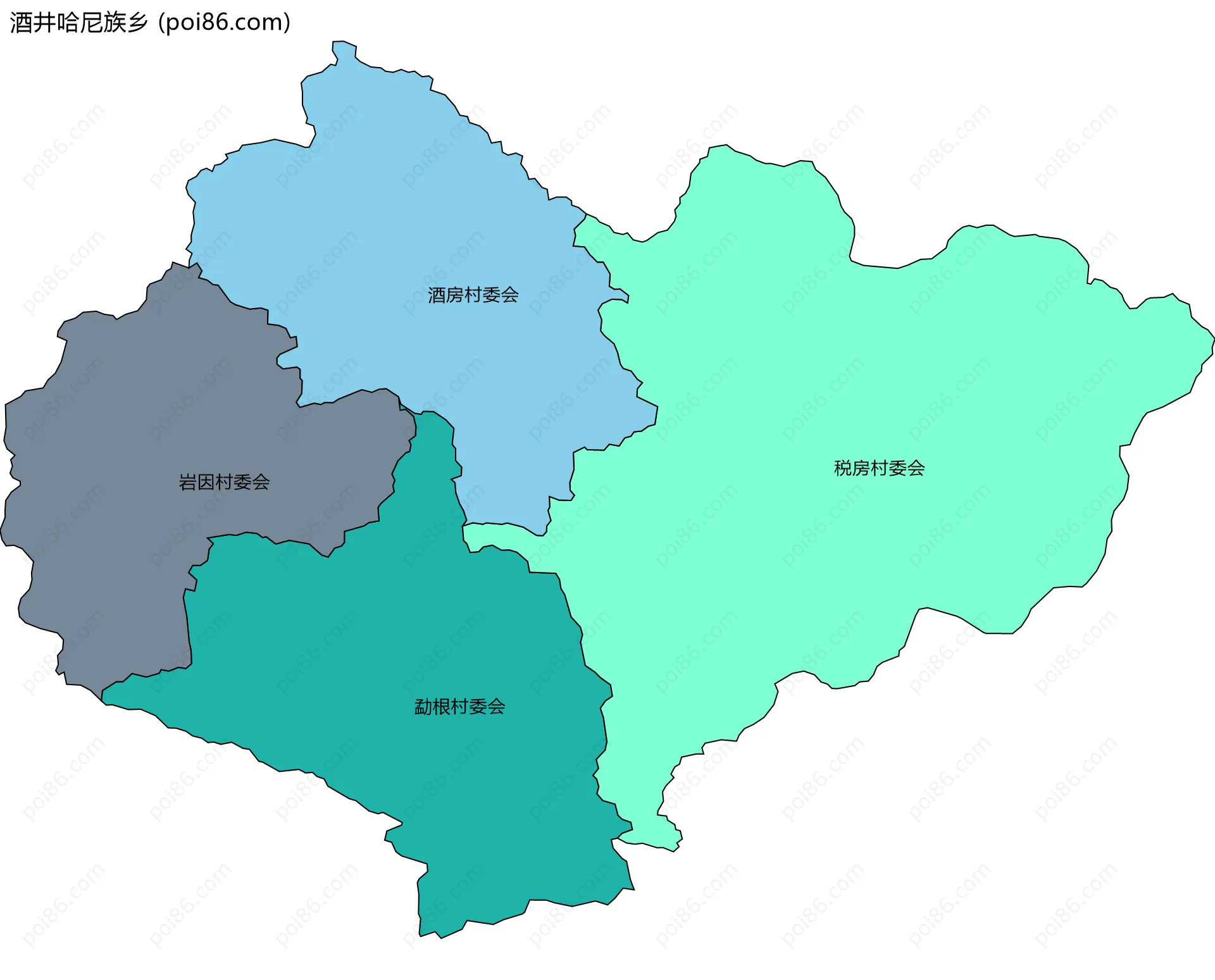 酒井哈尼族乡边界地图(五级行政区划)