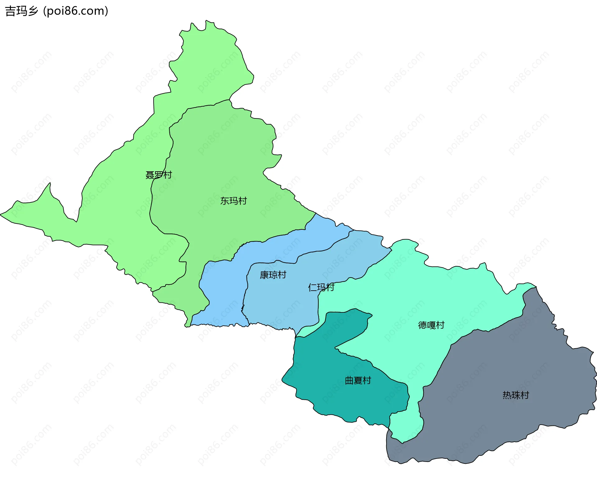 吉玛乡边界地图(五级行政区划)