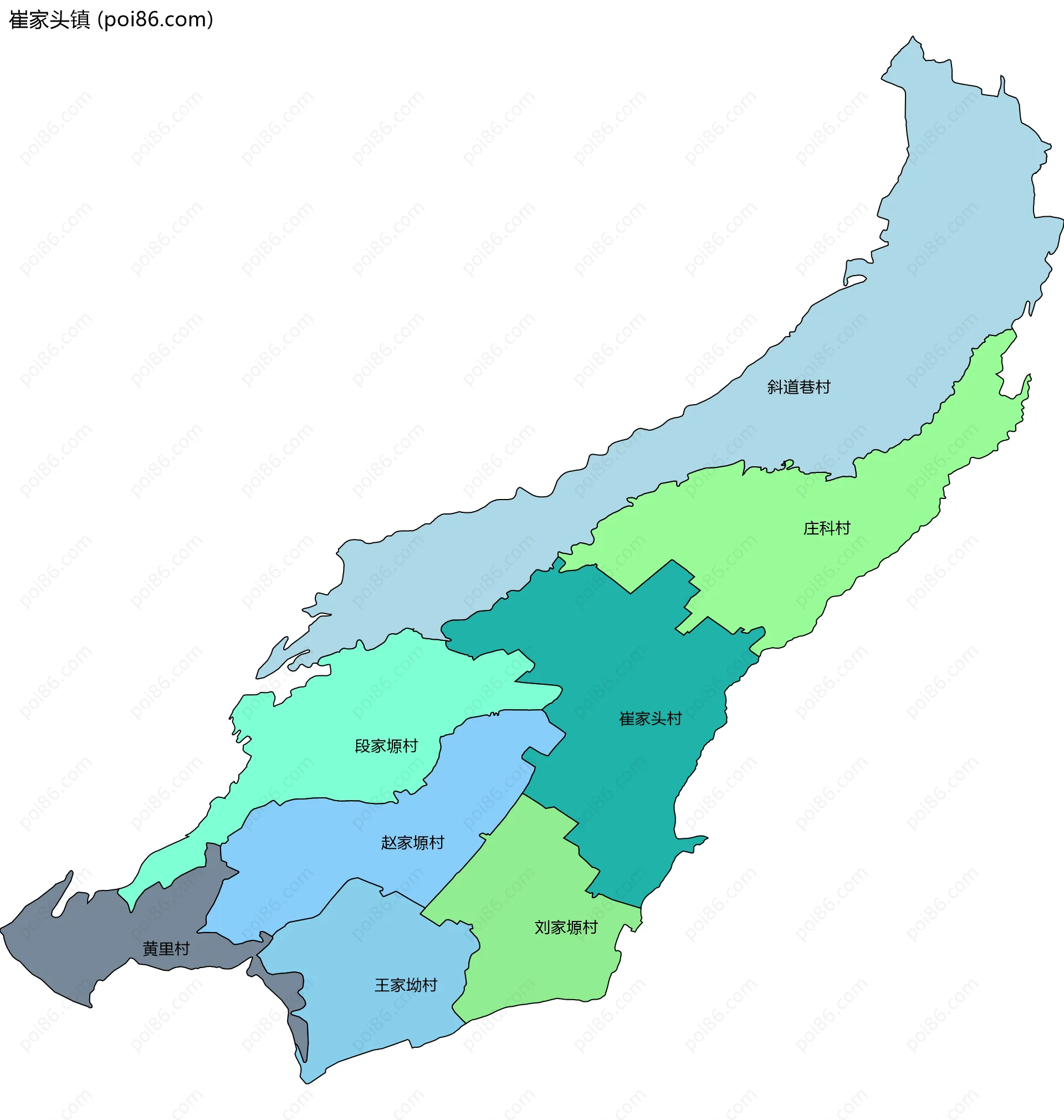 崔家头镇边界地图(五级行政区划)