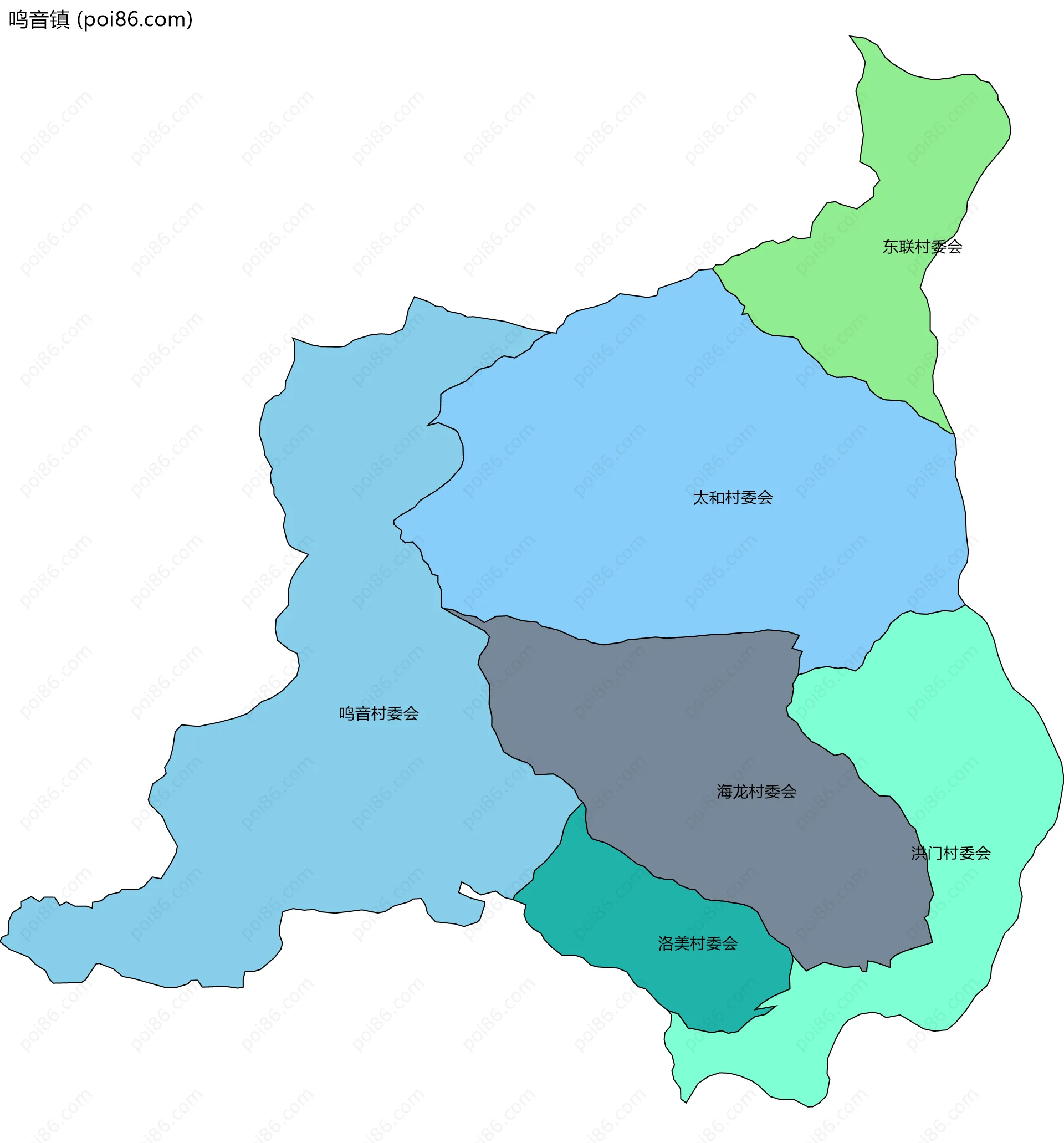 鸣音镇边界地图(五级行政区划)