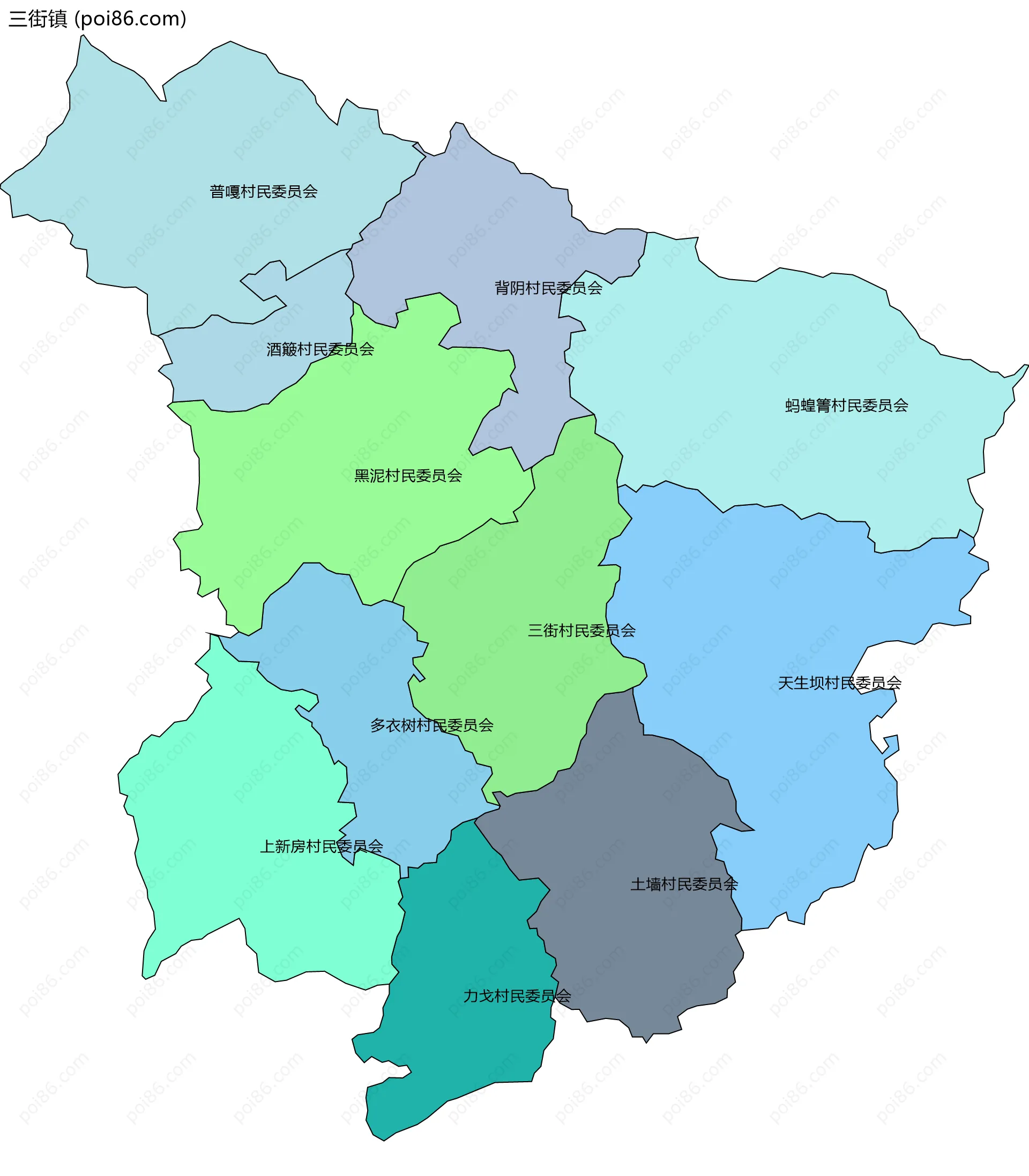 三街镇边界地图(五级行政区划)