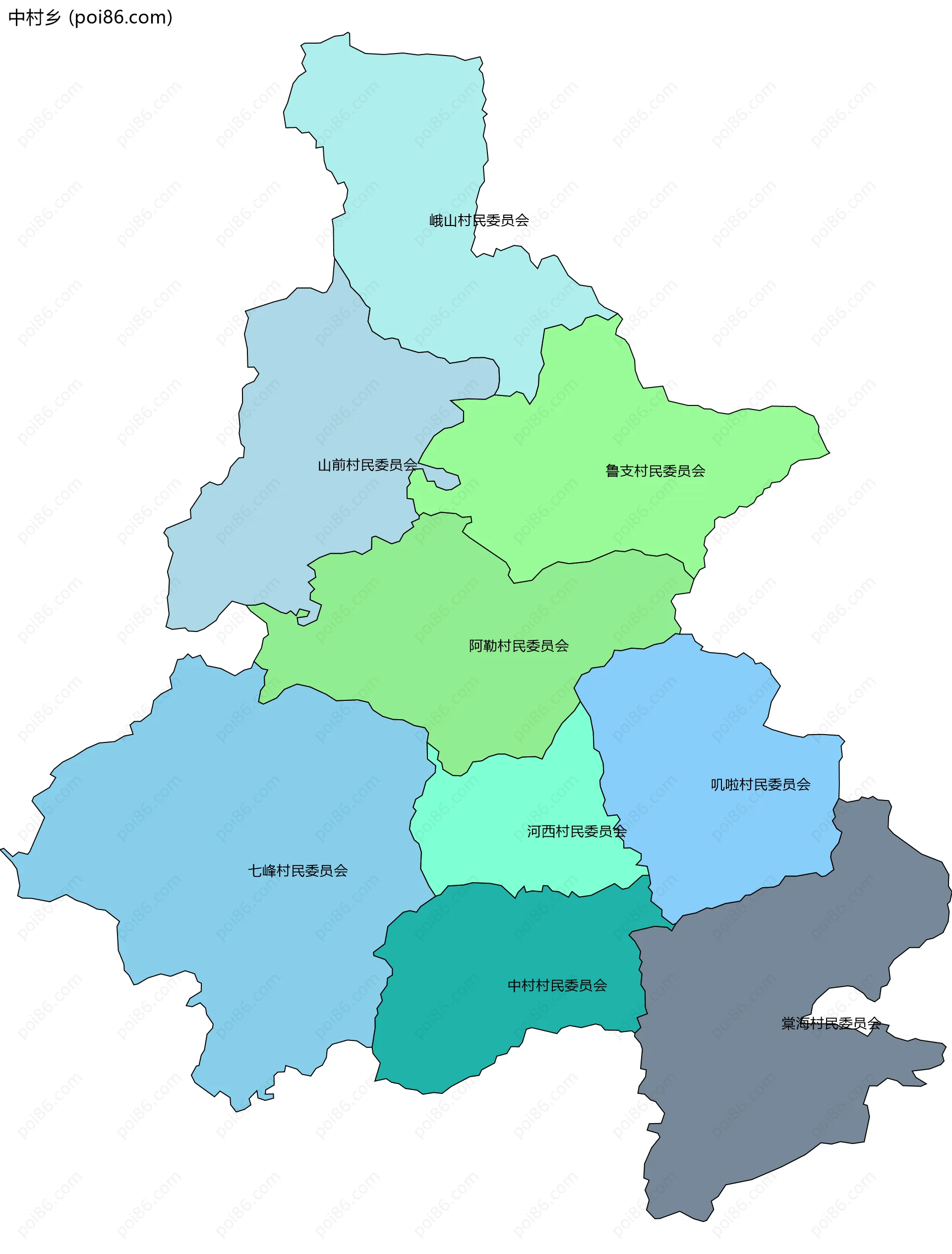 中村乡边界地图(五级行政区划)
