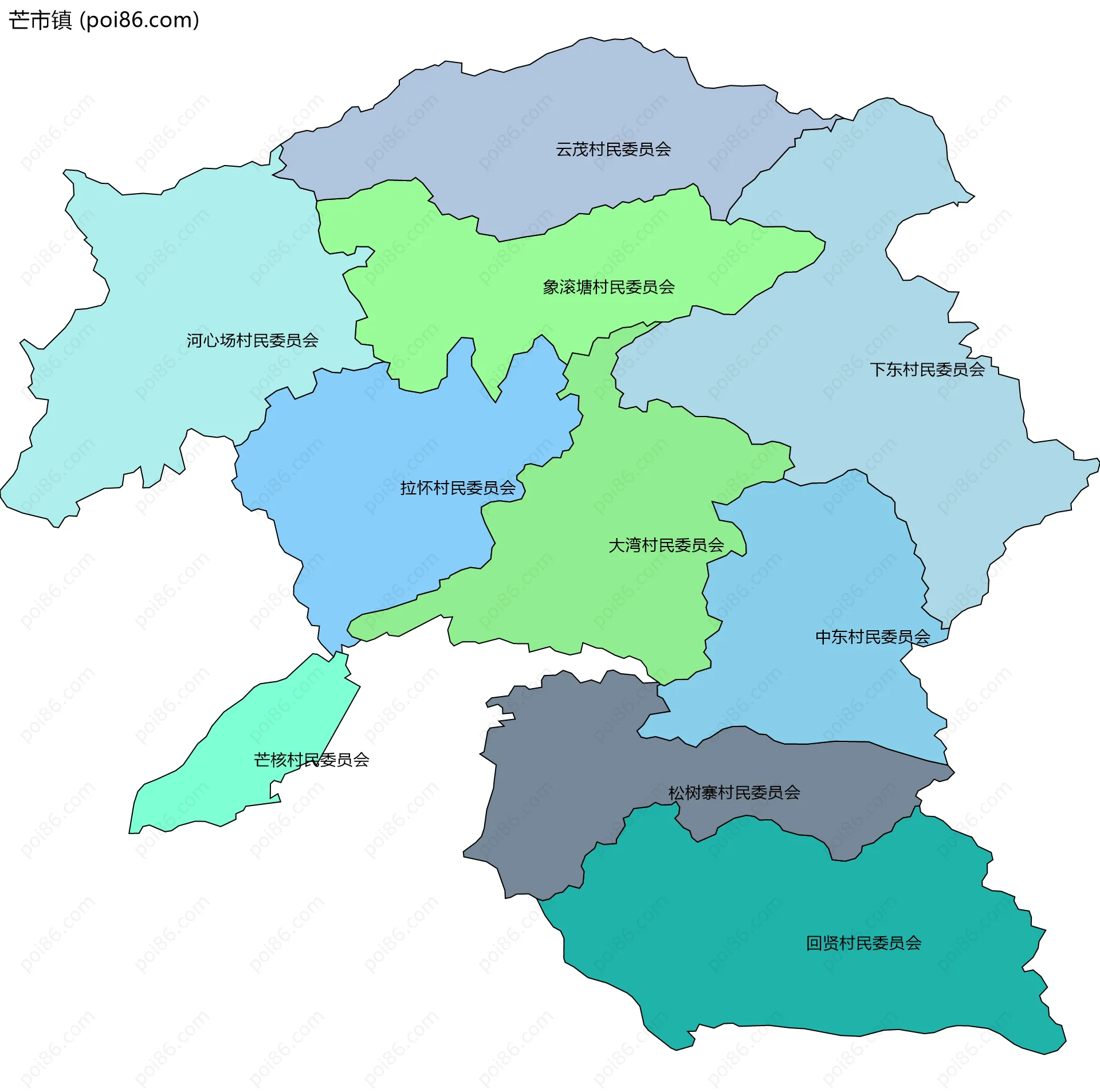 芒市镇边界地图(五级行政区划)