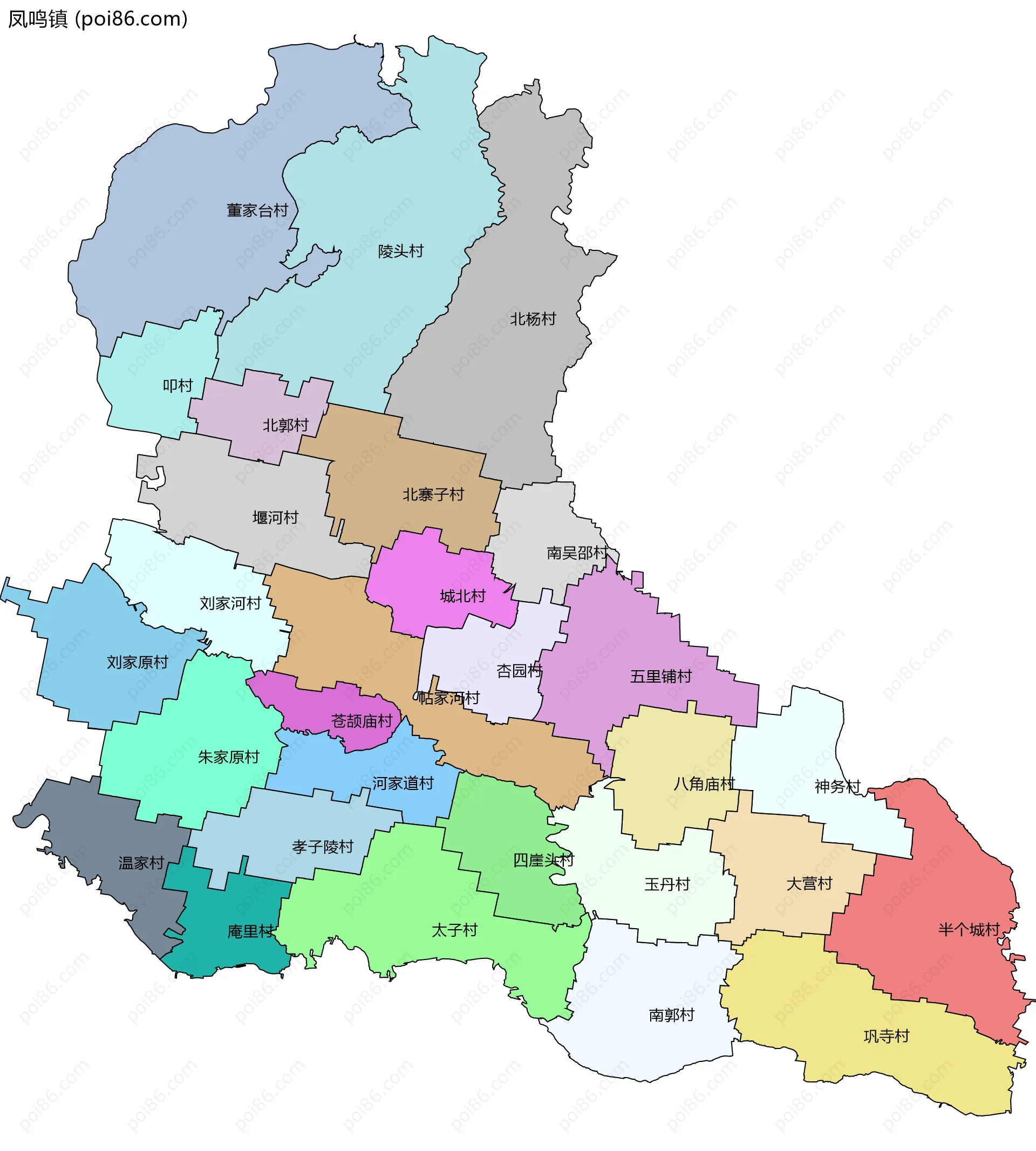 凤鸣镇边界地图(五级行政区划)