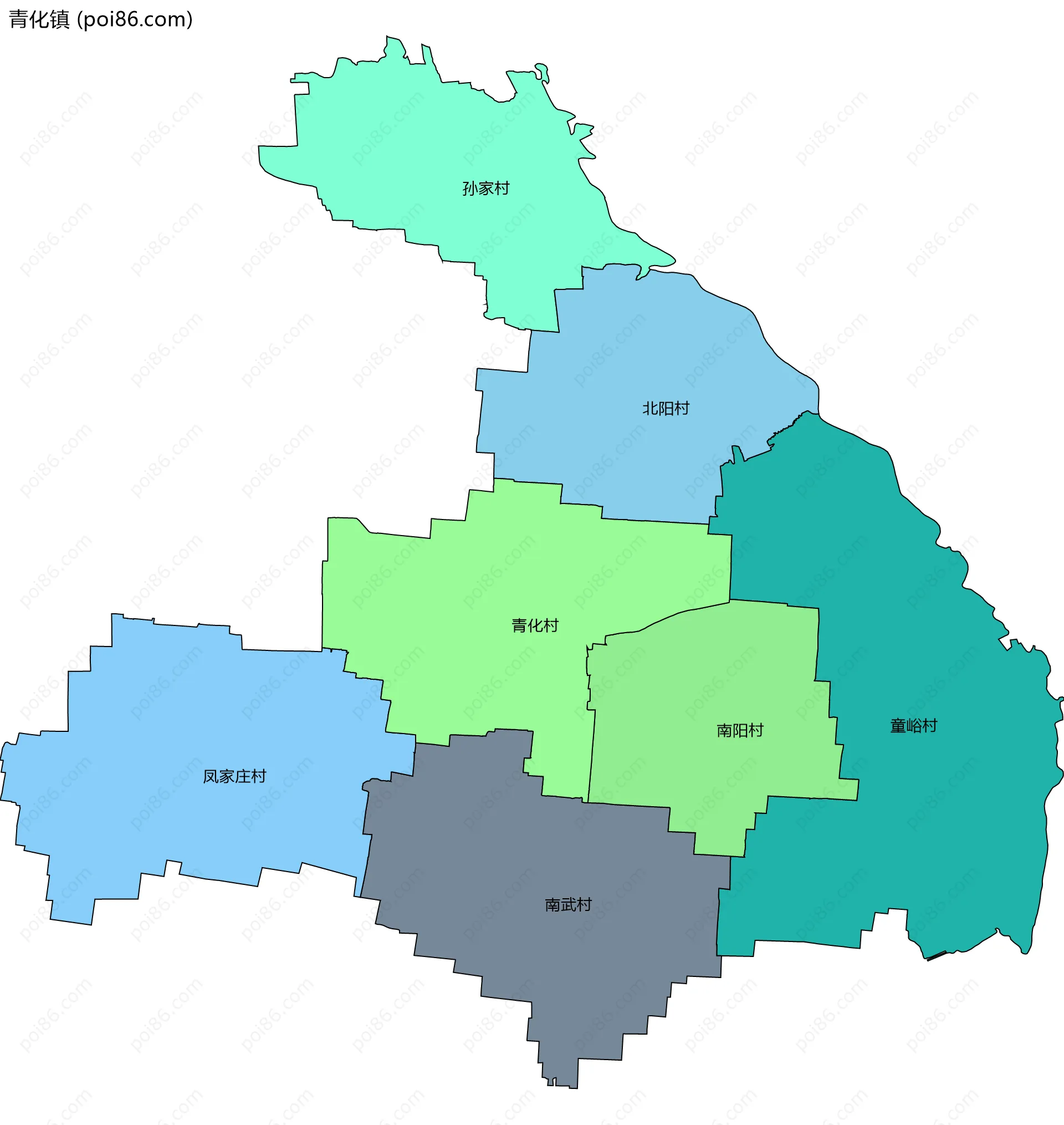 青化镇边界地图(五级行政区划)