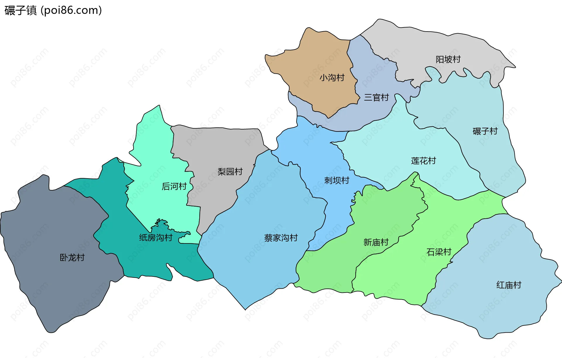 碾子镇边界地图(五级行政区划)