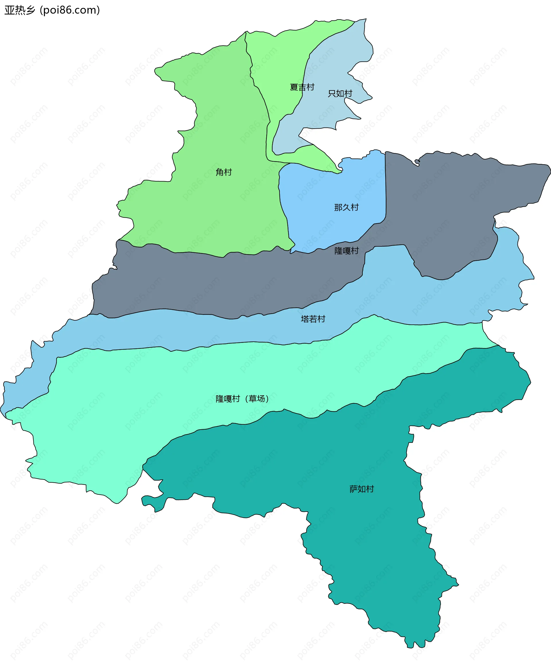 亚热乡边界地图(五级行政区划)