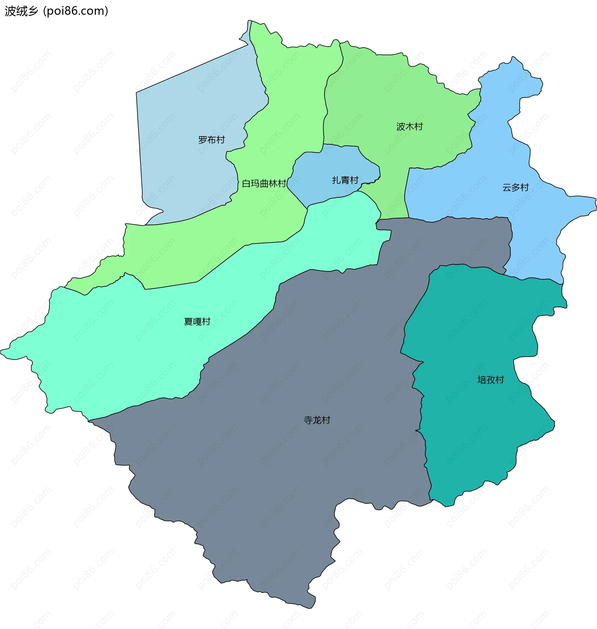 波绒乡边界地图(五级行政区划)