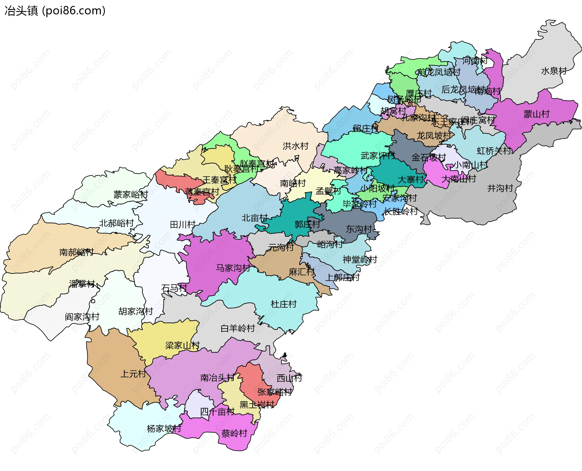 冶头镇边界地图(五级行政区划)