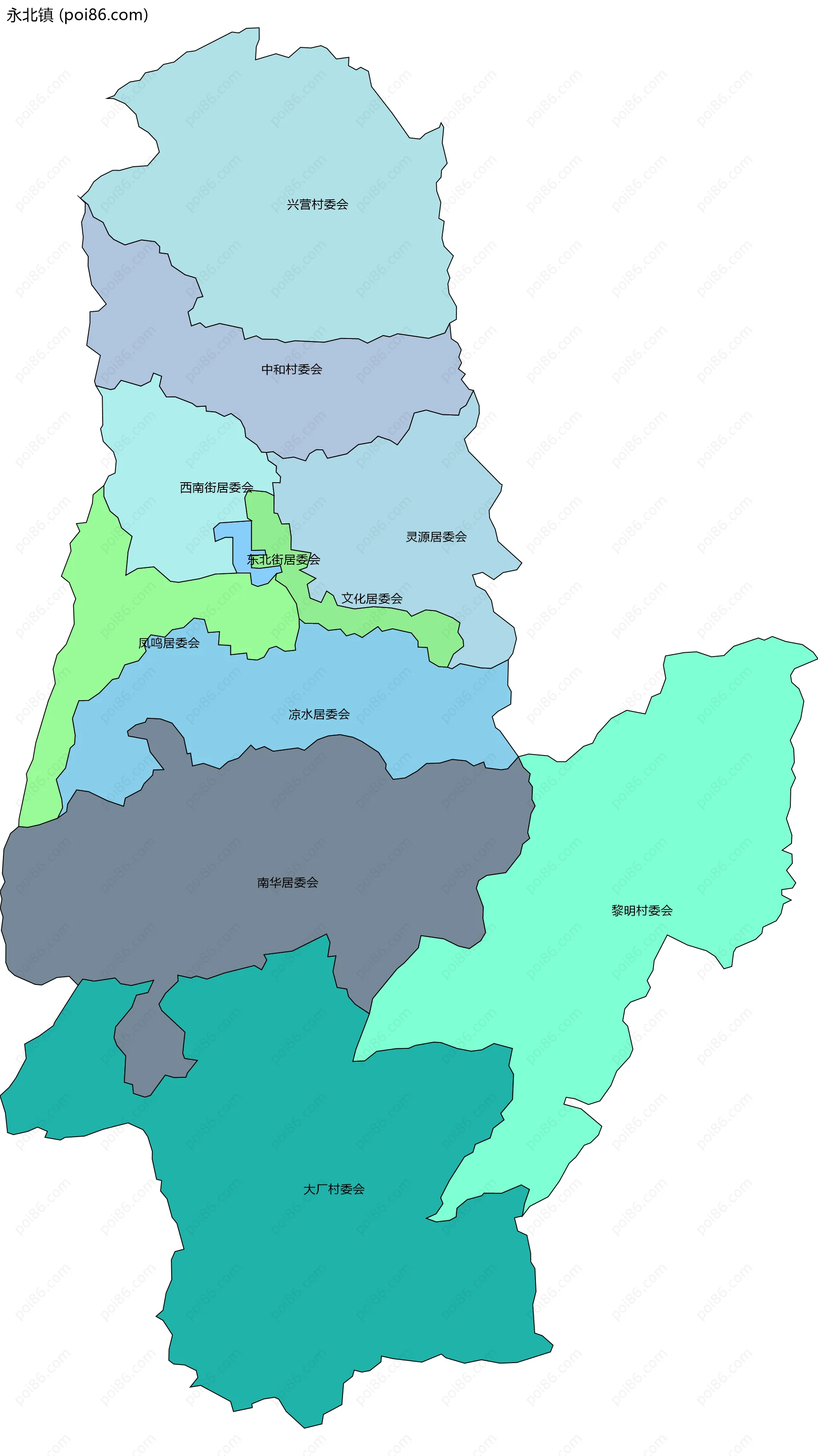 永北镇边界地图(五级行政区划)