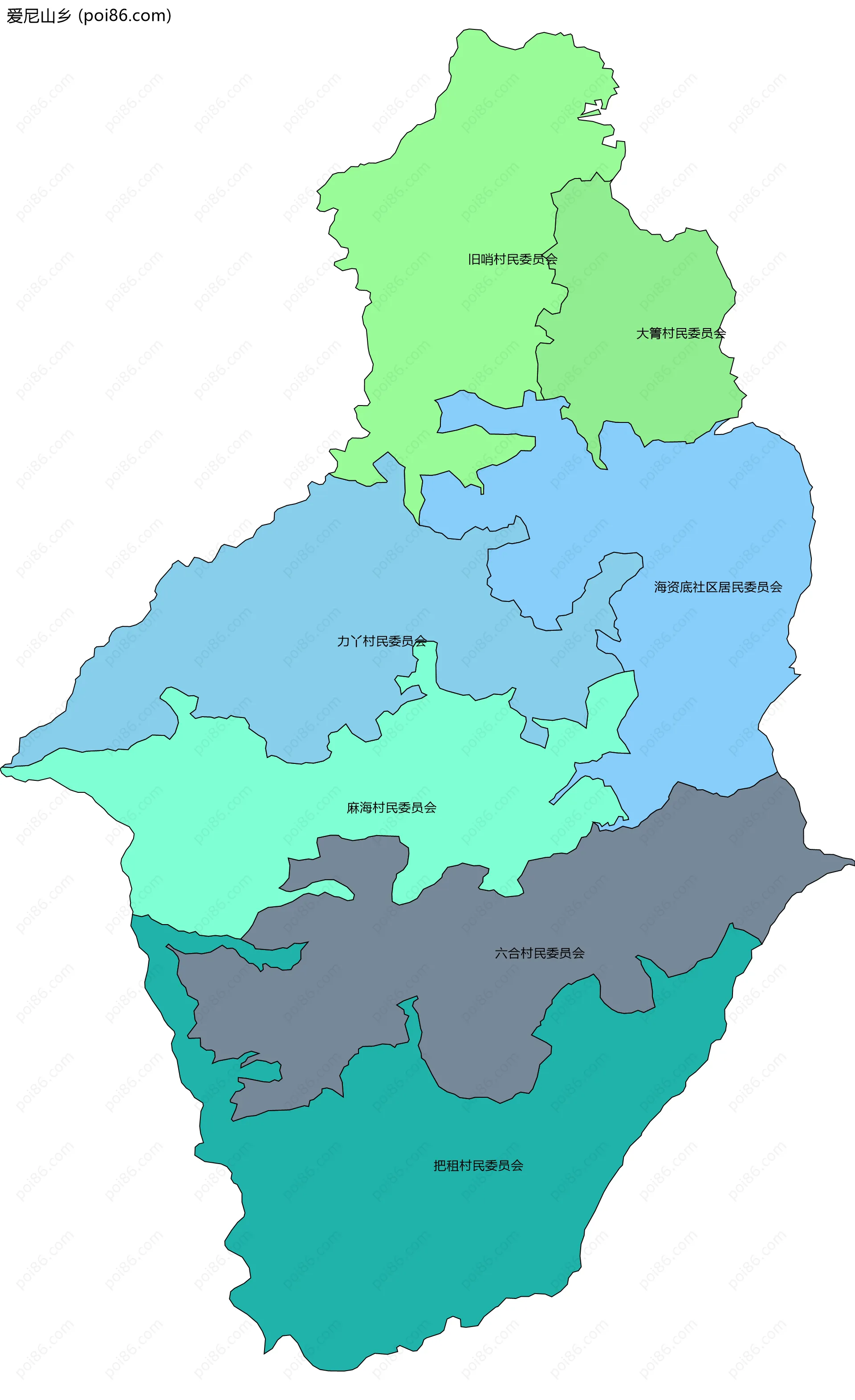 爱尼山乡边界地图(五级行政区划)