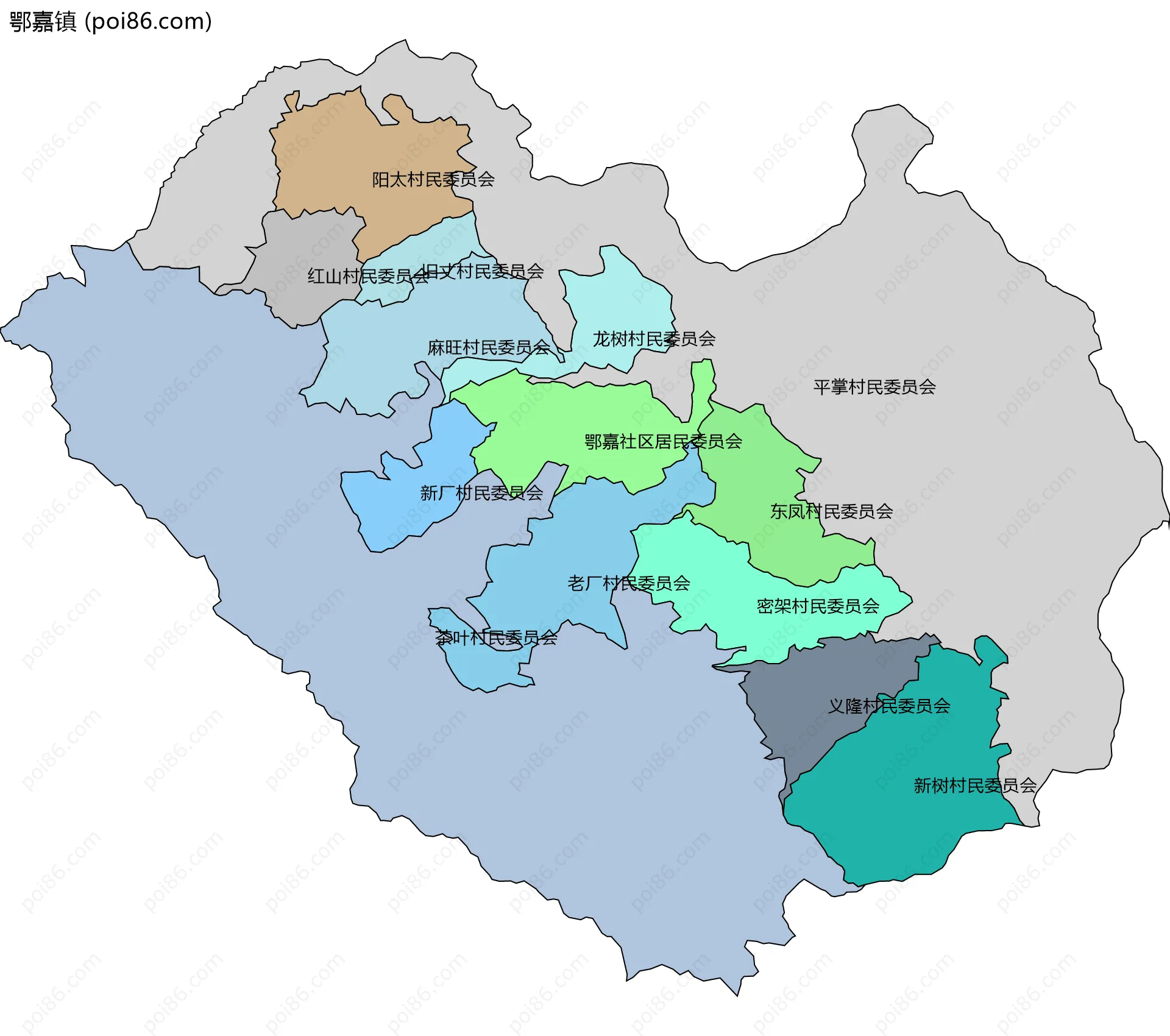 鄂嘉镇边界地图(五级行政区划)