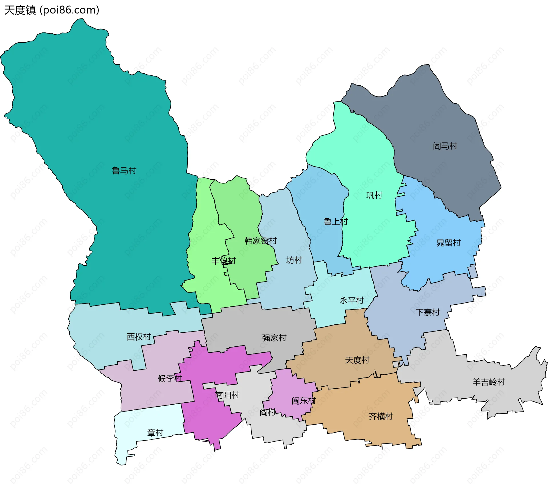 天度镇边界地图(五级行政区划)