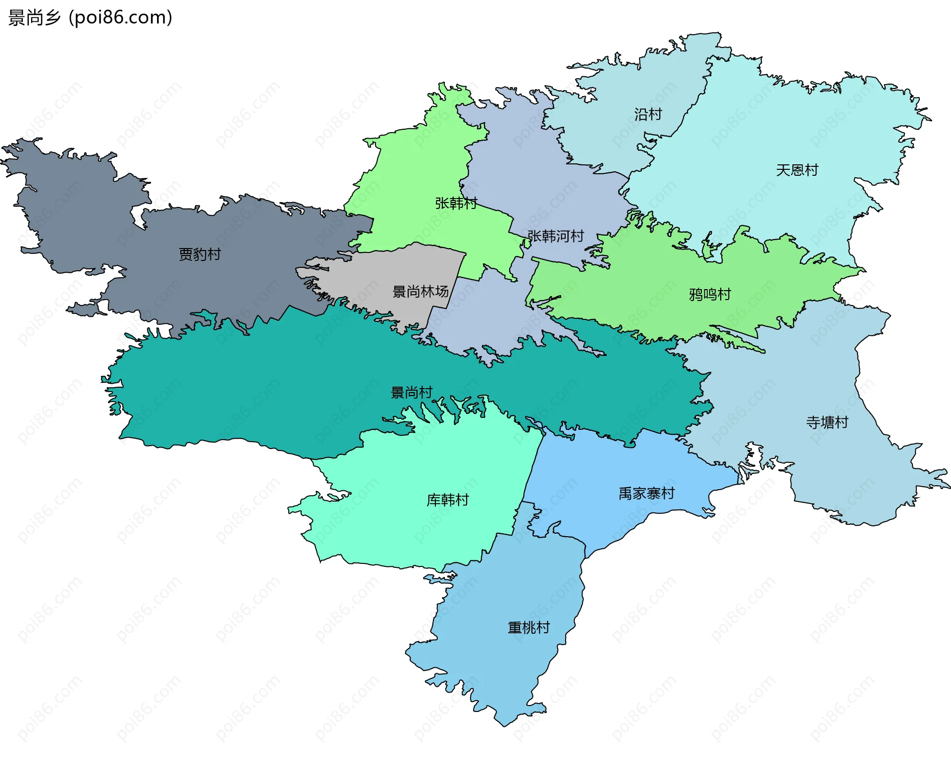 景尚乡边界地图(五级行政区划)