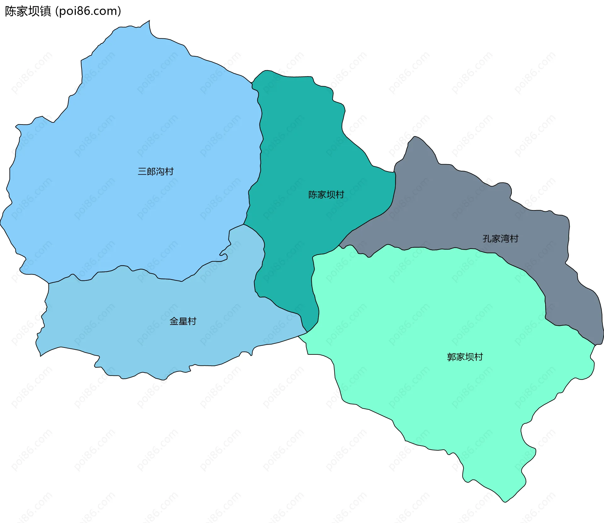 陈家坝镇边界地图(五级行政区划)