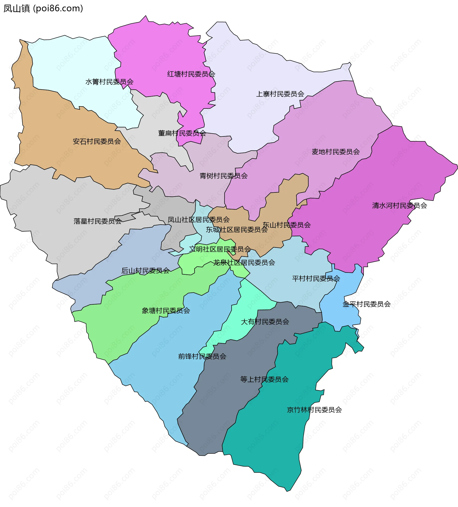 凤山镇边界地图(五级行政区划)