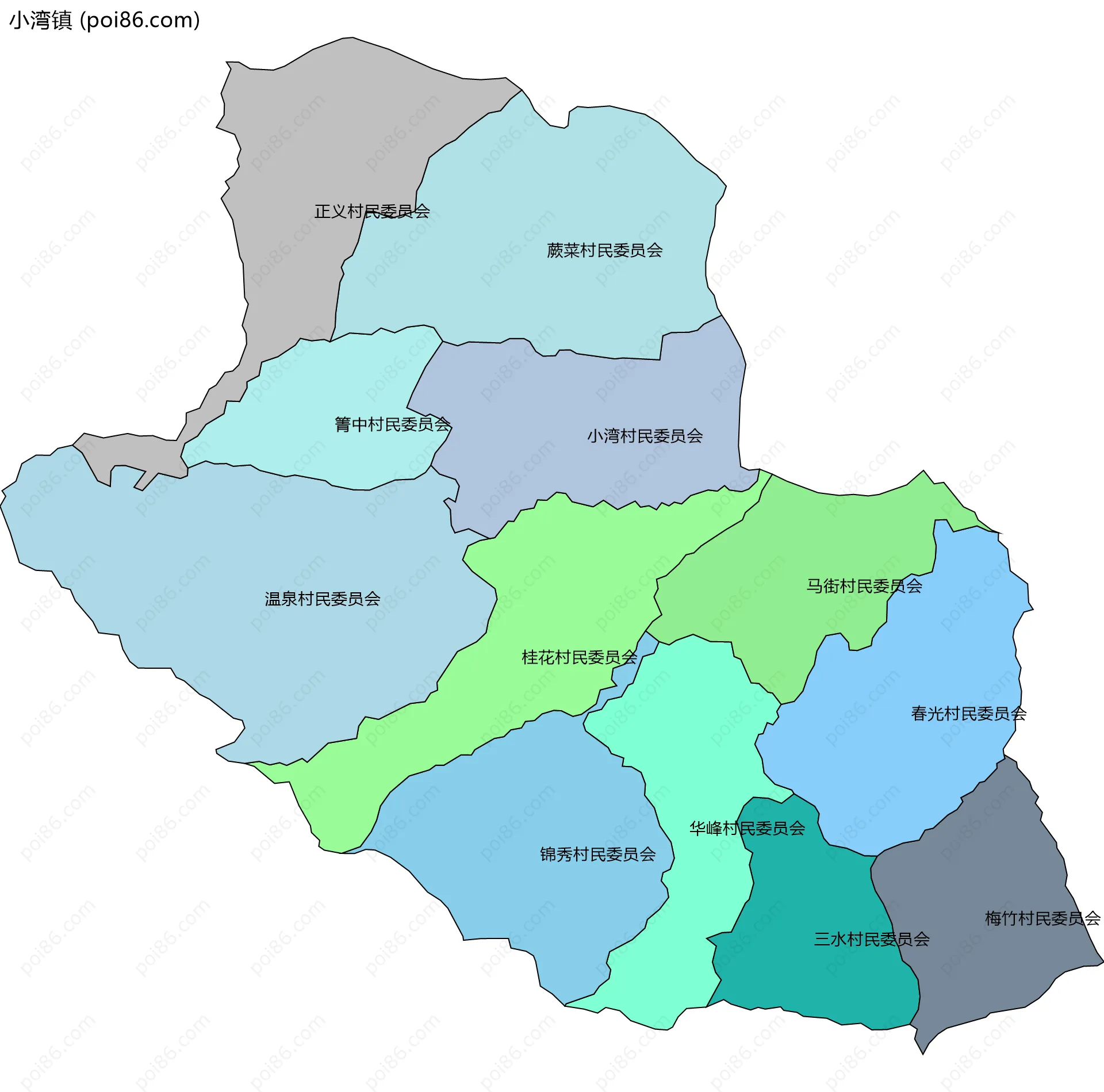 小湾镇边界地图(五级行政区划)