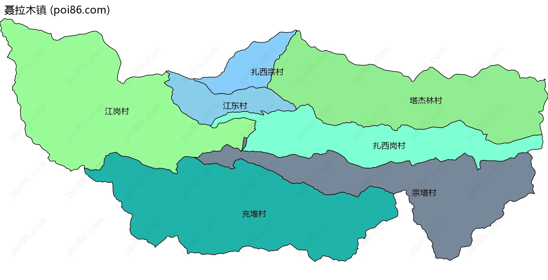 聂拉木镇边界地图(五级行政区划)