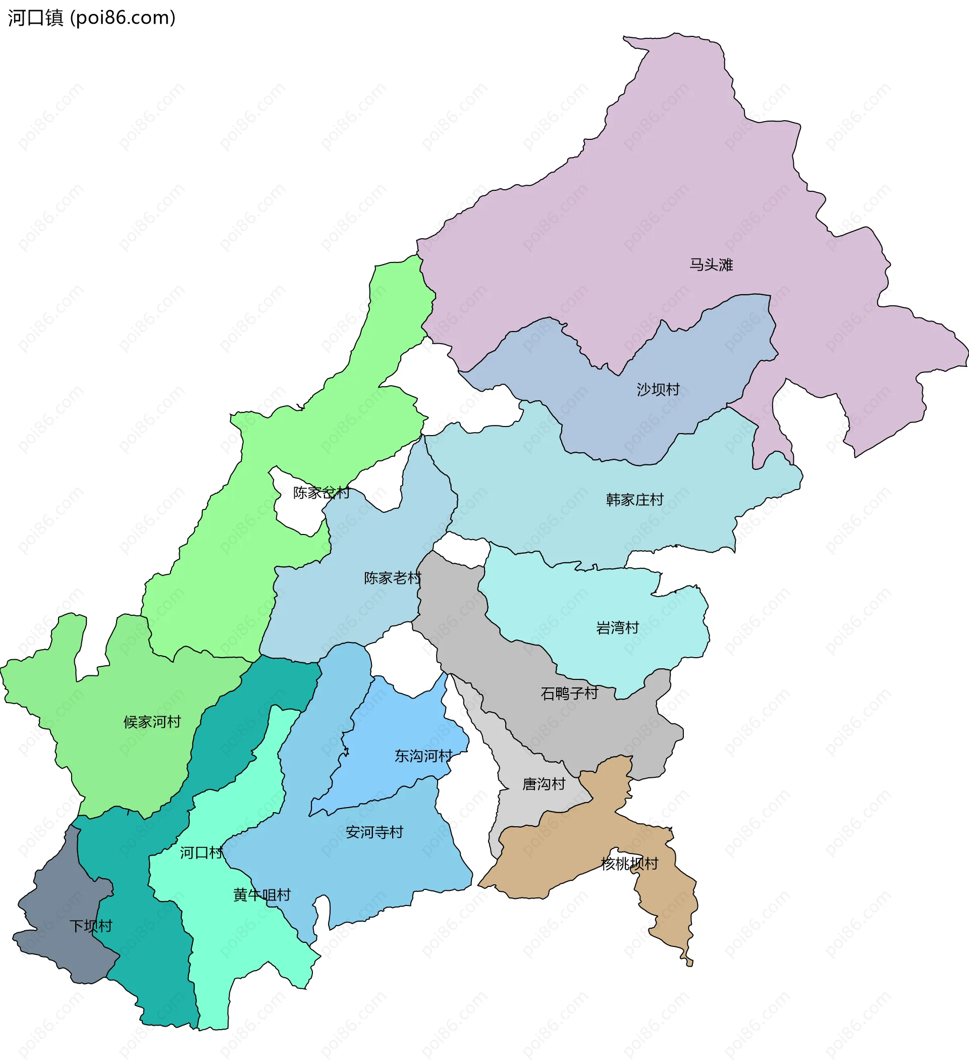 河口镇边界地图(五级行政区划)