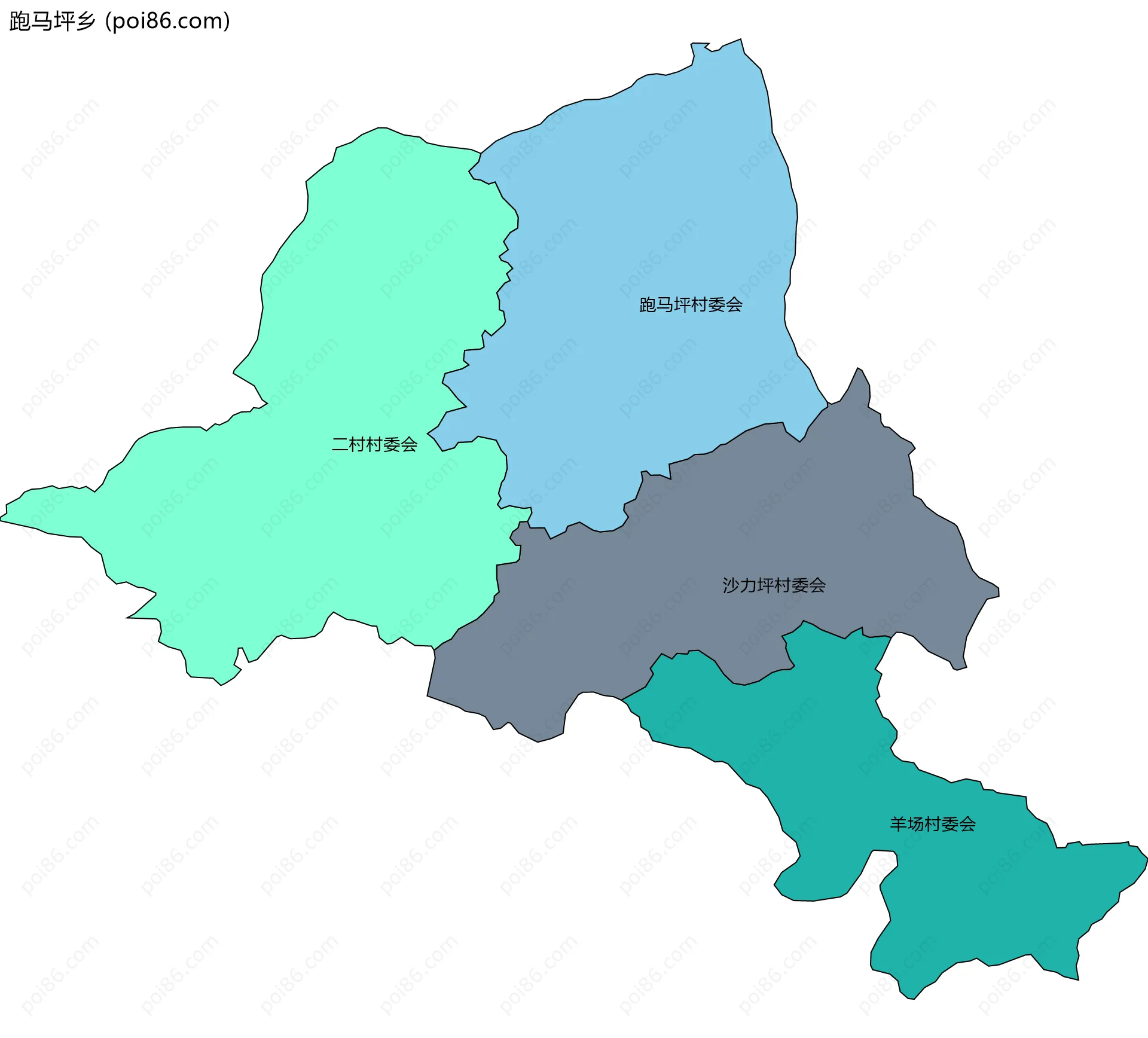 跑马坪乡边界地图(五级行政区划)