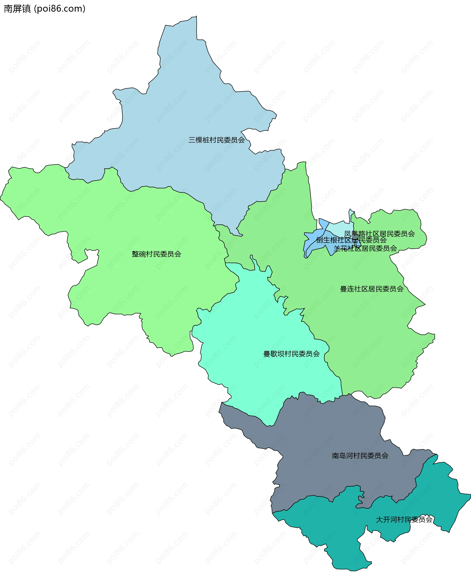 南屏镇边界地图(五级行政区划)