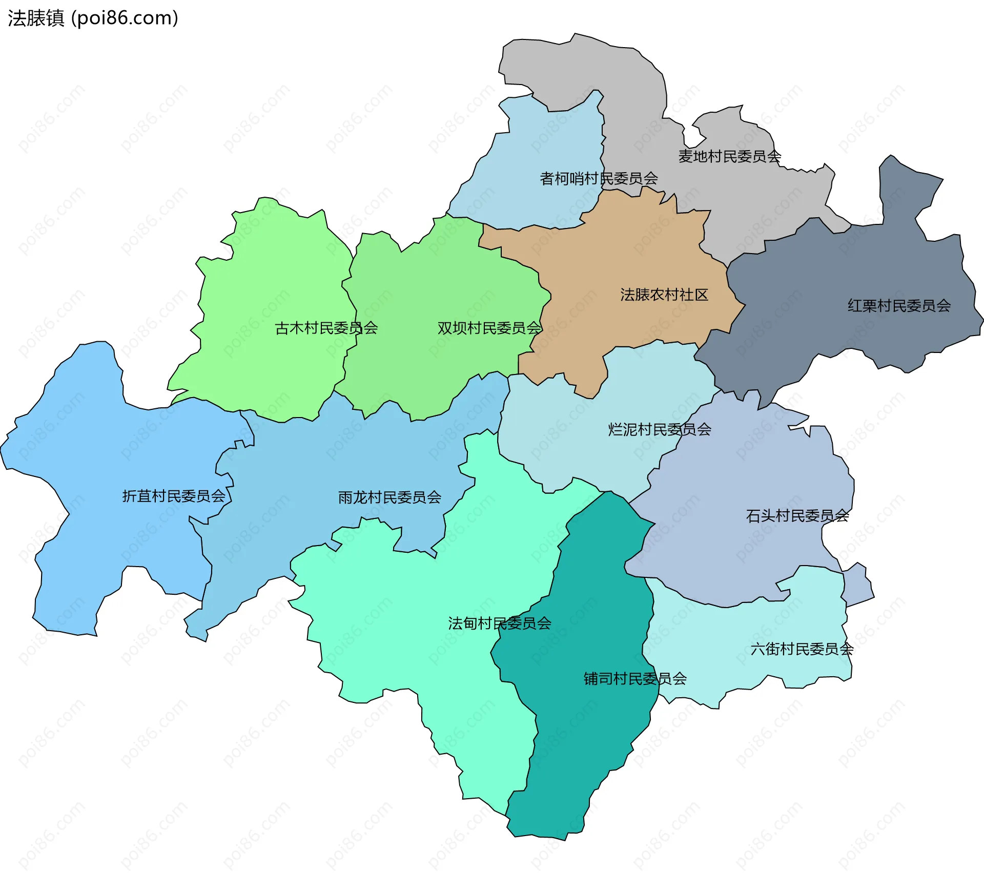 法脿镇边界地图(五级行政区划)