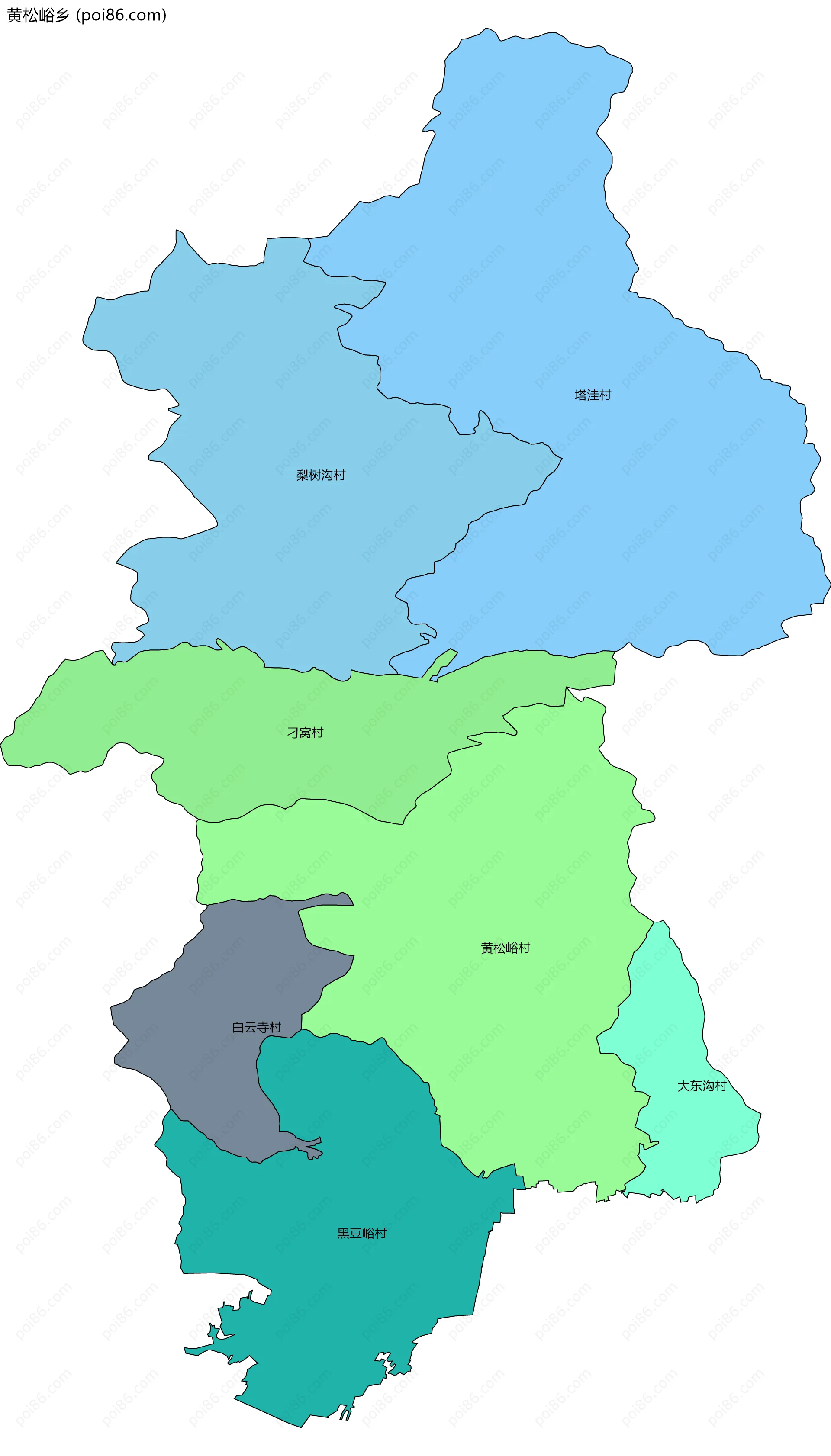 黄松峪乡边界地图(五级行政区划)