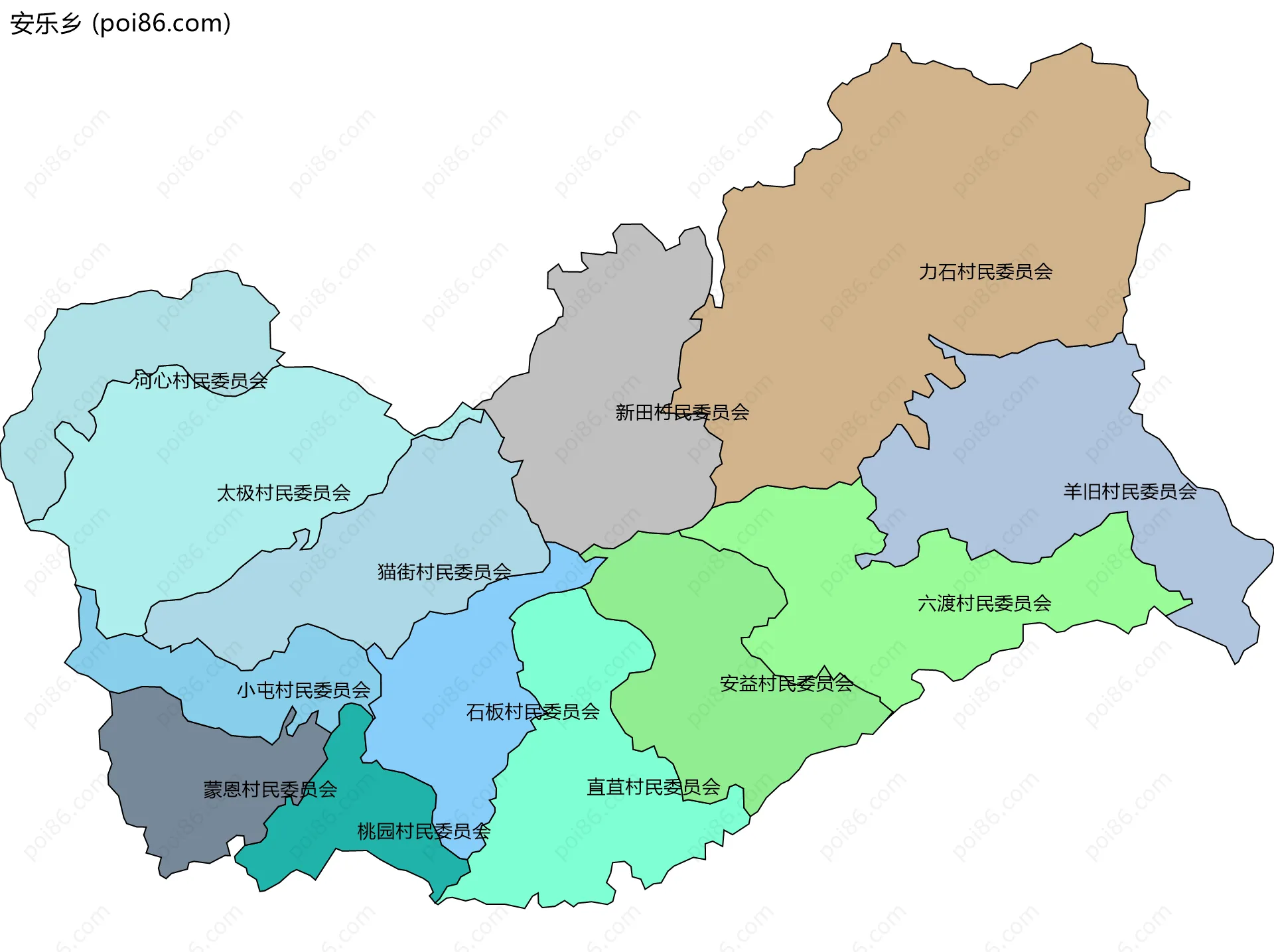 安乐乡边界地图(五级行政区划)