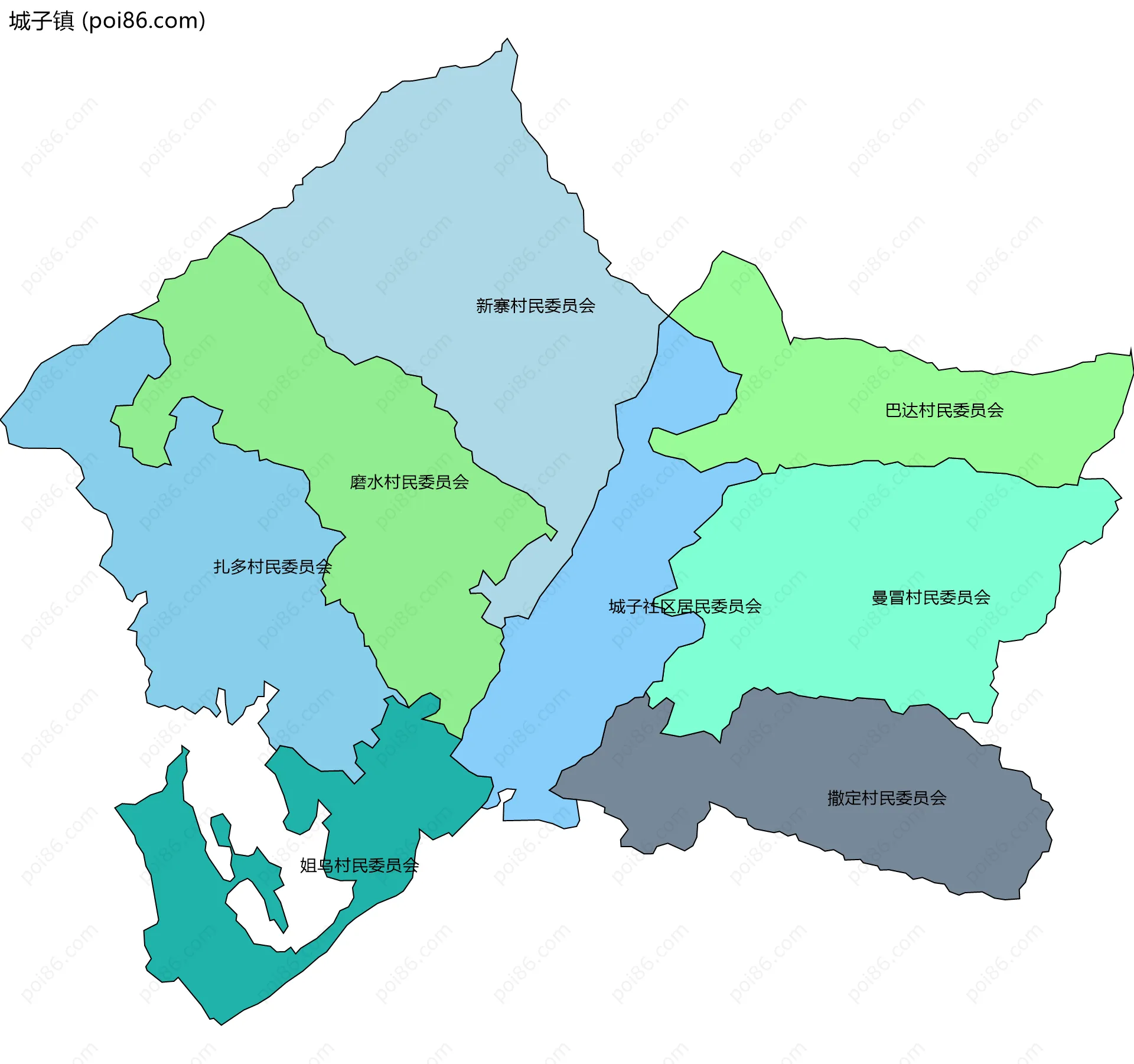 城子镇边界地图(五级行政区划)
