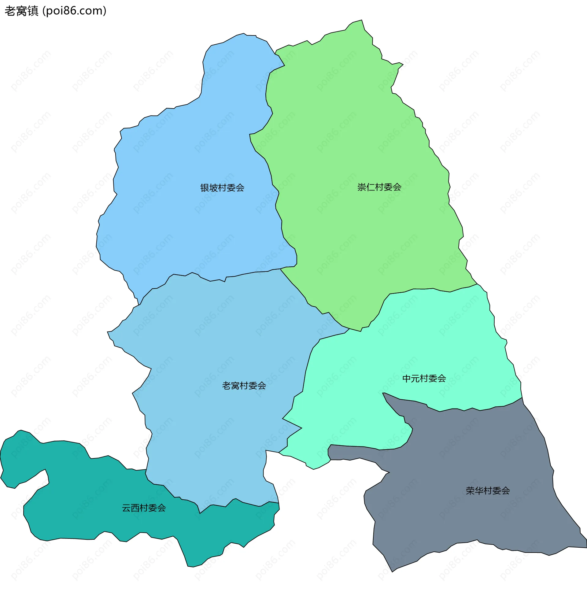 老窝镇边界地图(五级行政区划)