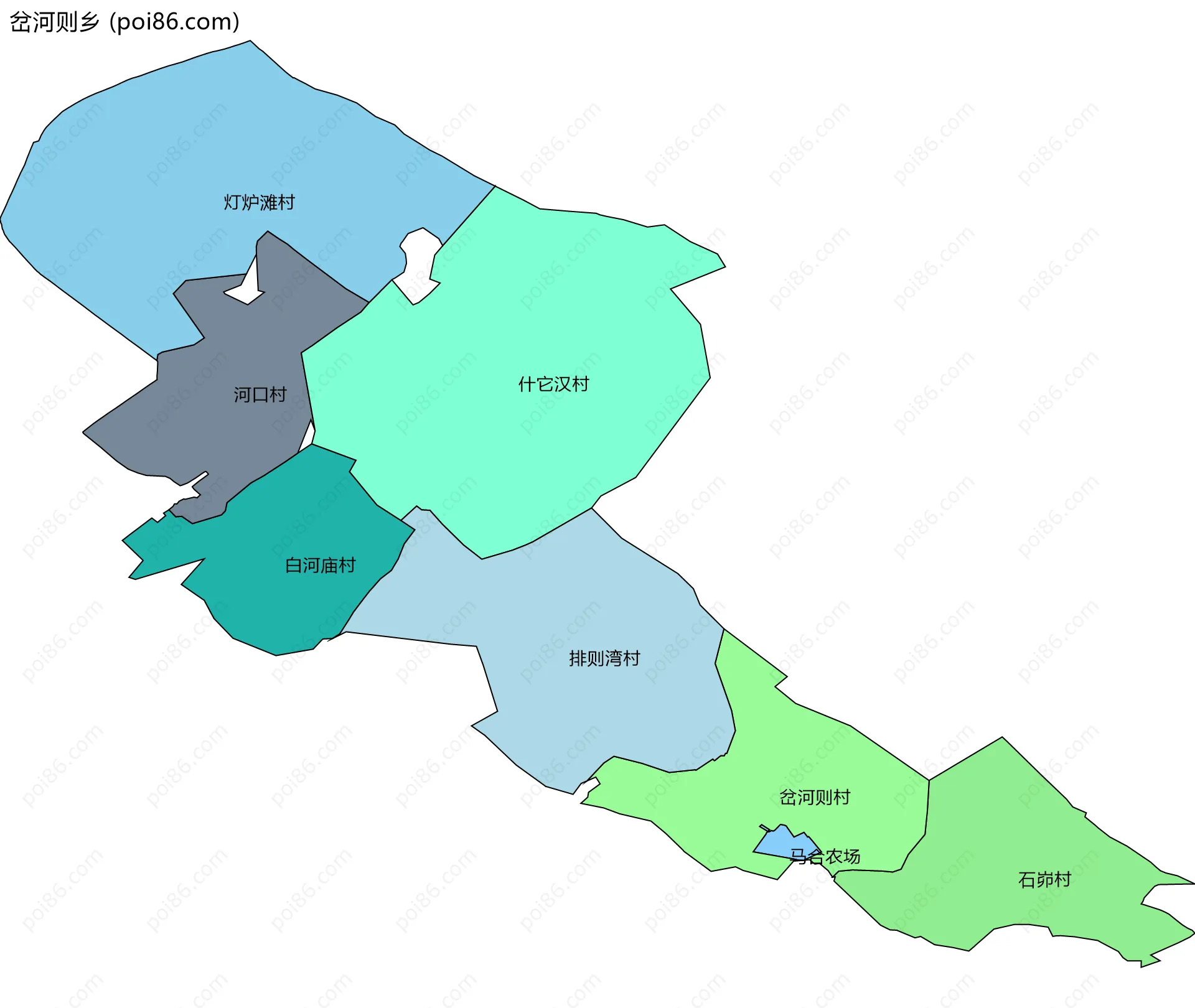 岔河则乡边界地图(五级行政区划)